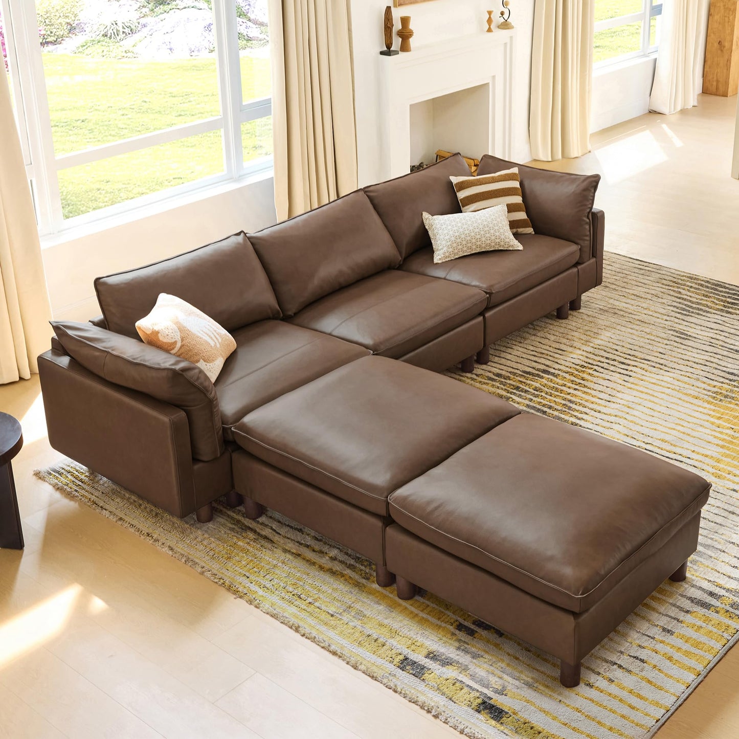 CHITA 127" Super Large Sectional Couches for Living Room, Modular Cloud Couch Sectional Sofa, Premium Fabric Couches, Down Filled, High Density Foam, Chenille in Cream, 4 Seat L Shaped