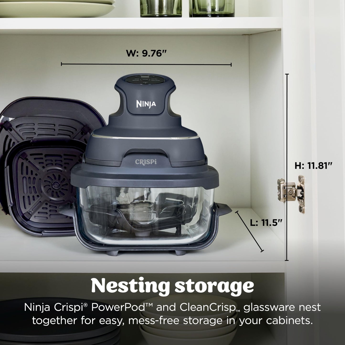 Ninja Crispi 4-in-1 Glass Air Fryer | With Non-Toxic 4QT & 6-Cup Glass Containers & Lids | Microwave, Freezer, Dishwasher Safe | 450°F Max Temp |1500 Watt | Stone | FN101ST