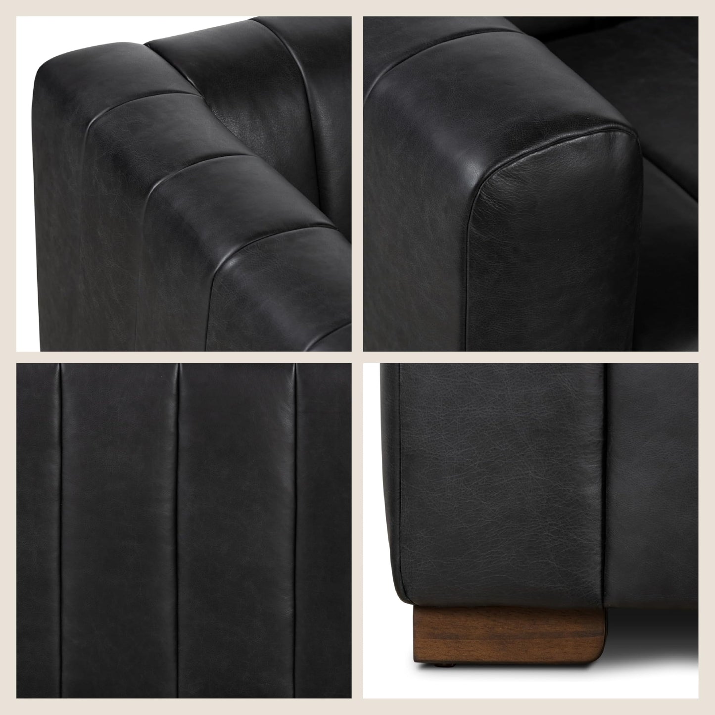 POLY & BARK Capa 96.5" Sofa – Chocolate Brown Full-Grain Pure-Aniline Italian Leather, Boxy Modern Design, Feather-Fiber Cushions, Solid Wood Frame