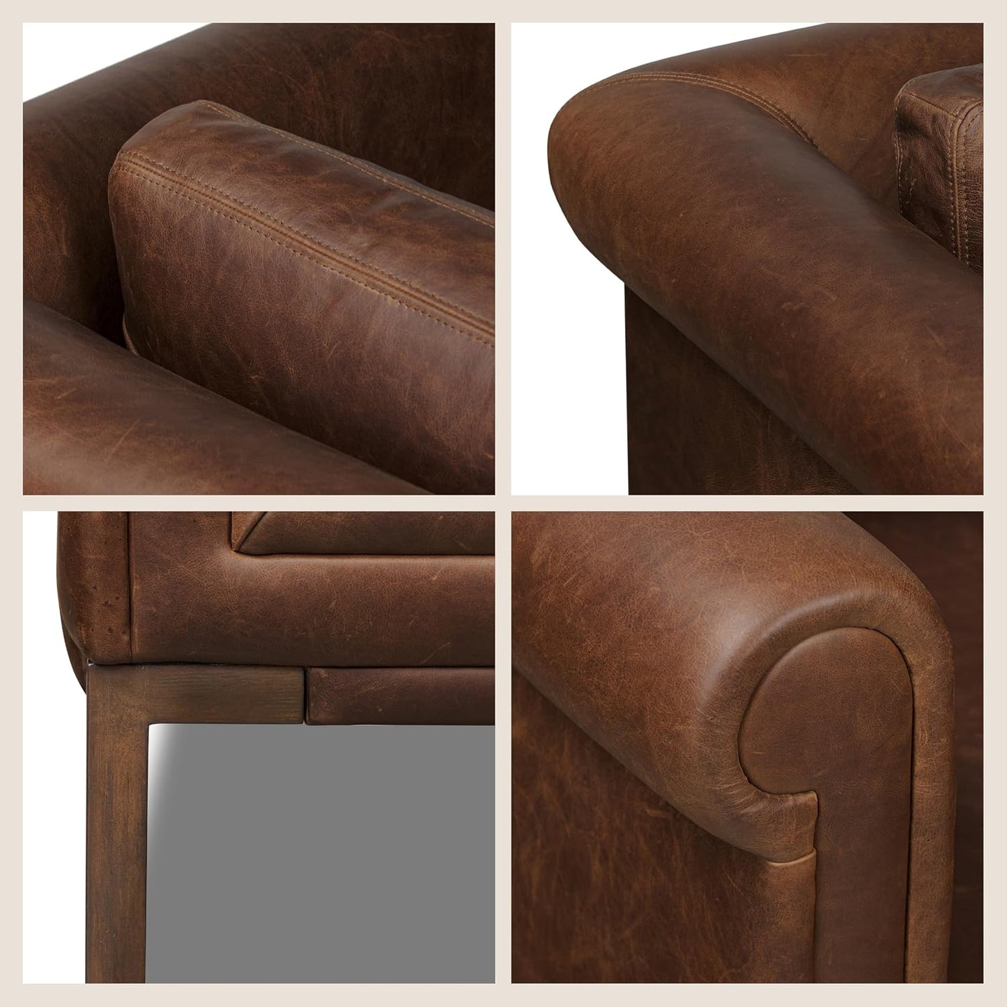Poly & Bark Bruges Leather Lounge Chair – Chocolate Brown Full-Grain Leather Upholstery – Modern Upholstered Accent Chair for Living Room or Bedroom – Indoor Lounge Seating with Soul
