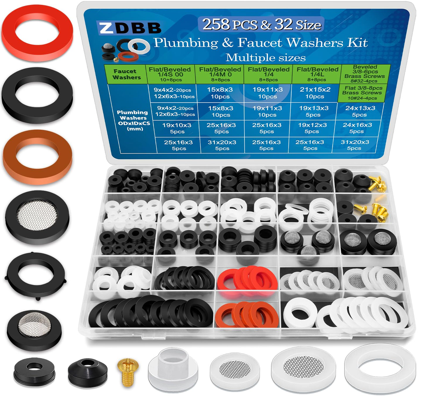 ZDBB 80 Pcs Garden Hose Gasket Rubber Seal, Fits All Standard 3/4 Inch Outdoor Hose Fittings with Heavy Duty Red and Black Self-Locking Tabs to Hold The Gasket Securely in The Fitting