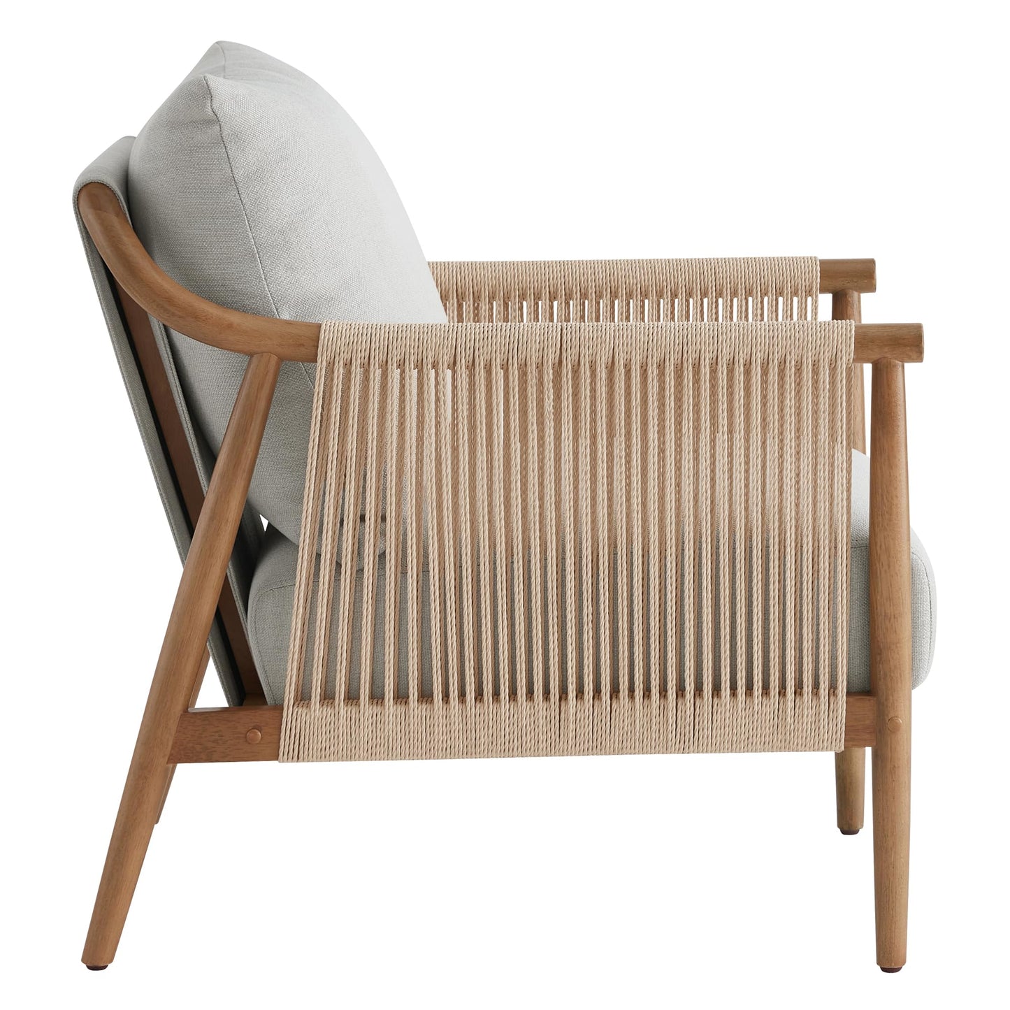 CHITA Braid Accent Chair, Modern Armchair with Solid Wooden Armrest for Living Room and Bedroom, Boho Reading Chair, Cream