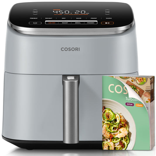 Cosori 9-in-1 TurboBlaze Air Fryer 6 Qt, PFAS-Free Ceramic Coating, 90°–450°F, Precise Heating for Even Results, Air Fry, Roast, Bake, Broil, Dry, Frozen, Proof, Reheat, Keep Warm, 120V, Dark Gray