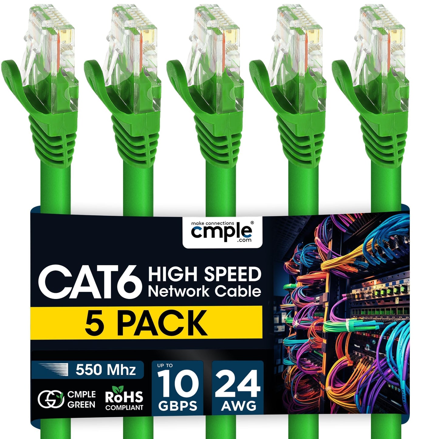 Cmple - Cat 6 Ethernet Cable 10 ft, Cat6 Patch Cables 10Gbps LAN Cable, 550MHz Network Cable, RJ45 Connectors, Compatible with Gaming Computer, Laptop, Modem, Router, HDTV, Gaming Console - Yellow