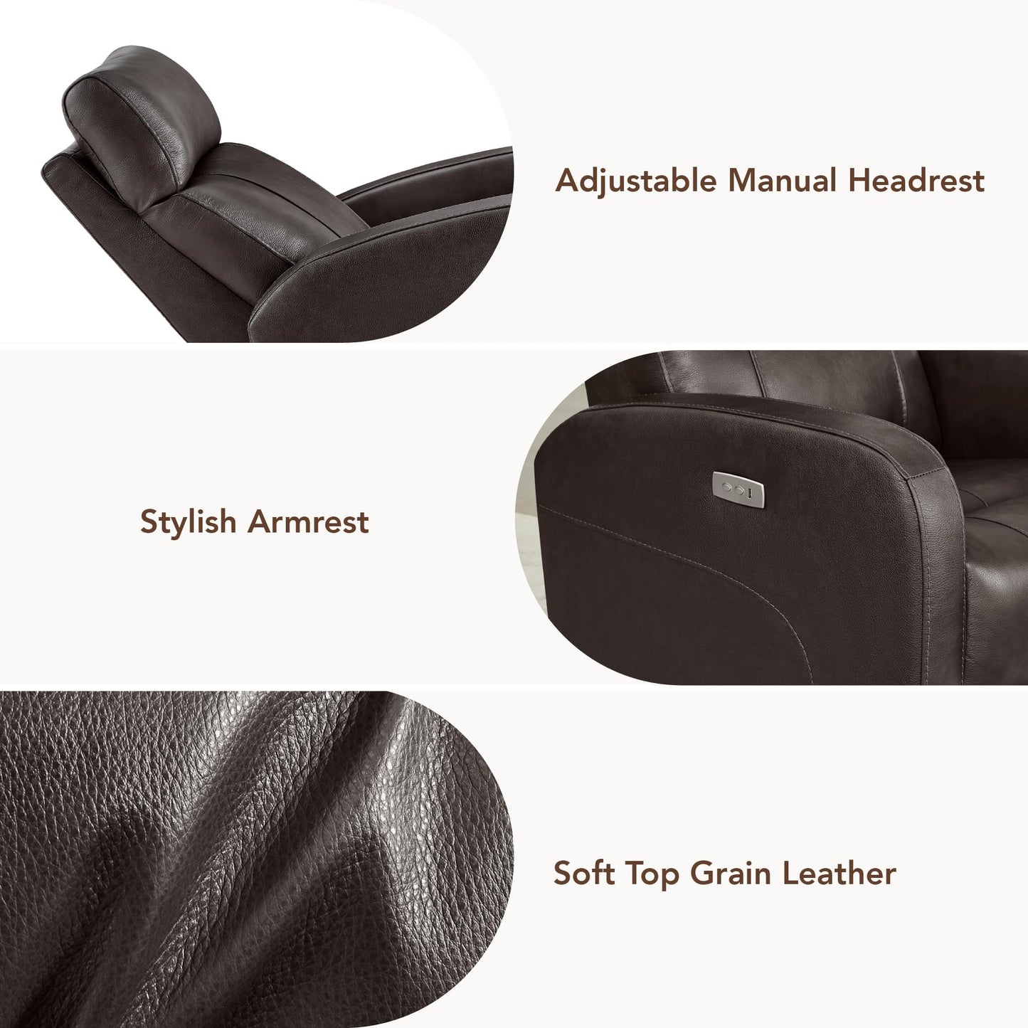 CHITA Genuine Leather Power Recliner Chair for Adults, FSC Certified Electric Nursery Swivel Glider for Living Room, Camel Brown