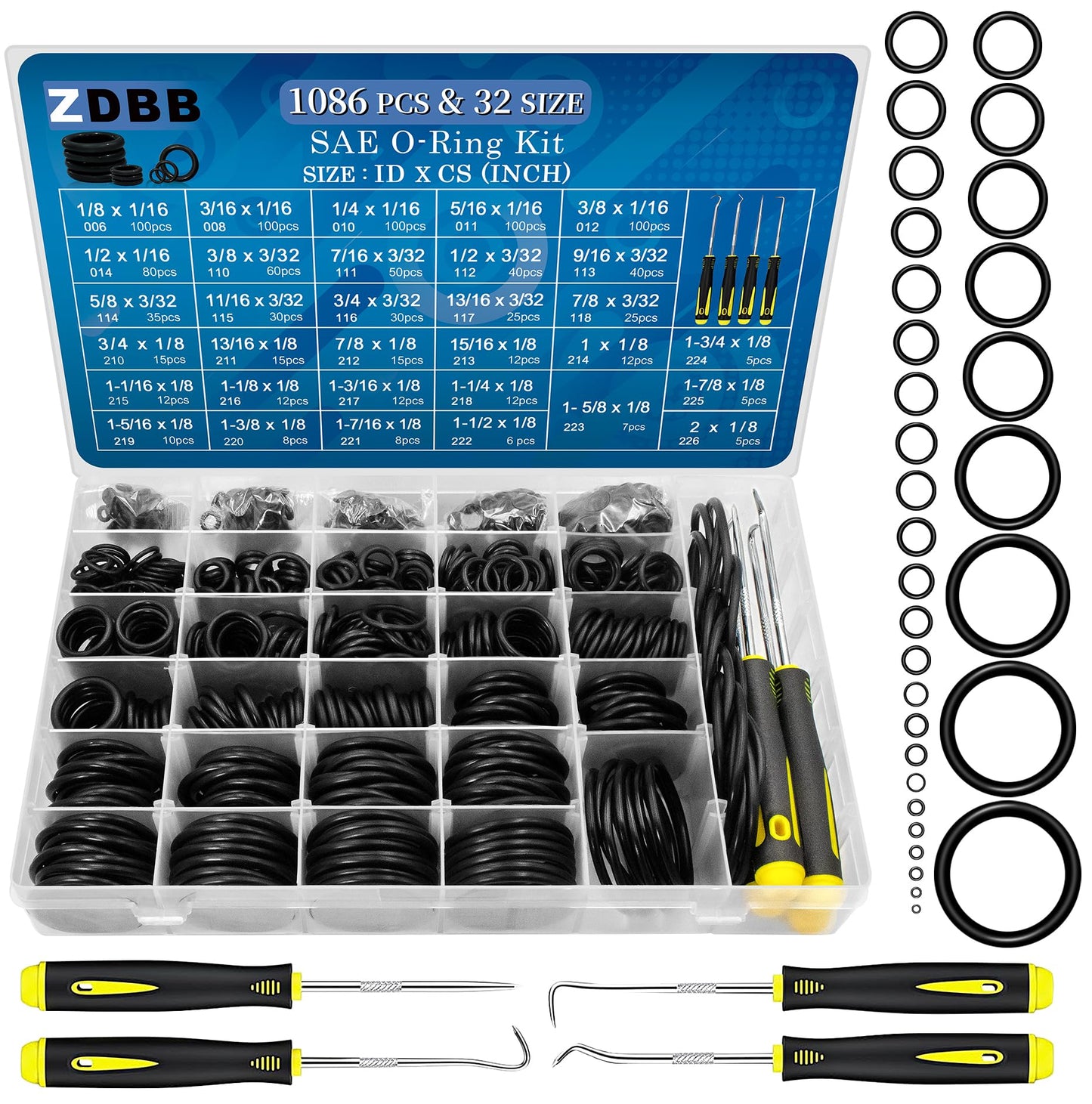 ZDBB 1010 Pcs Rubber O Rings Kit 22 Size Universal O-Ring Assortment Set for Automotive Faucet Pressure Washers Plumbing Sealing Repair,Air or Gas Connections,Resist Oil and Heat