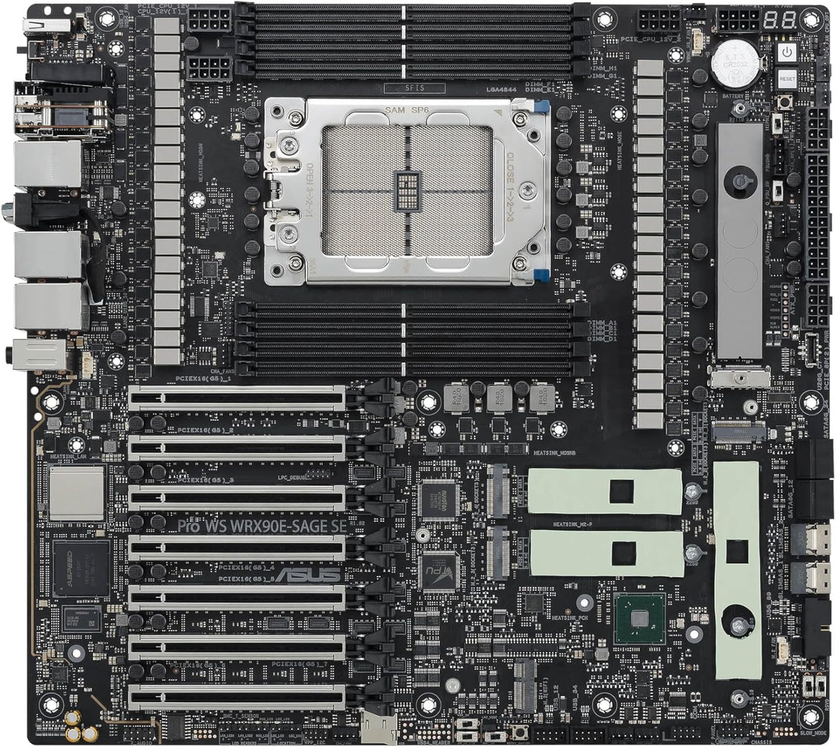 ASUS Pro WS WRX90E-SAGE SE EEB Workstation Motherboard, AMD Ryzen™ Threadripper™ PRO 7000 WX-Series, ECC R-DIMM DDR5, 32 Power-Stage,7xPCIe 5.0x16, PCIe 5.0 M.2, 10Gb & 2.5Gb LAN, Multi-GPU Support