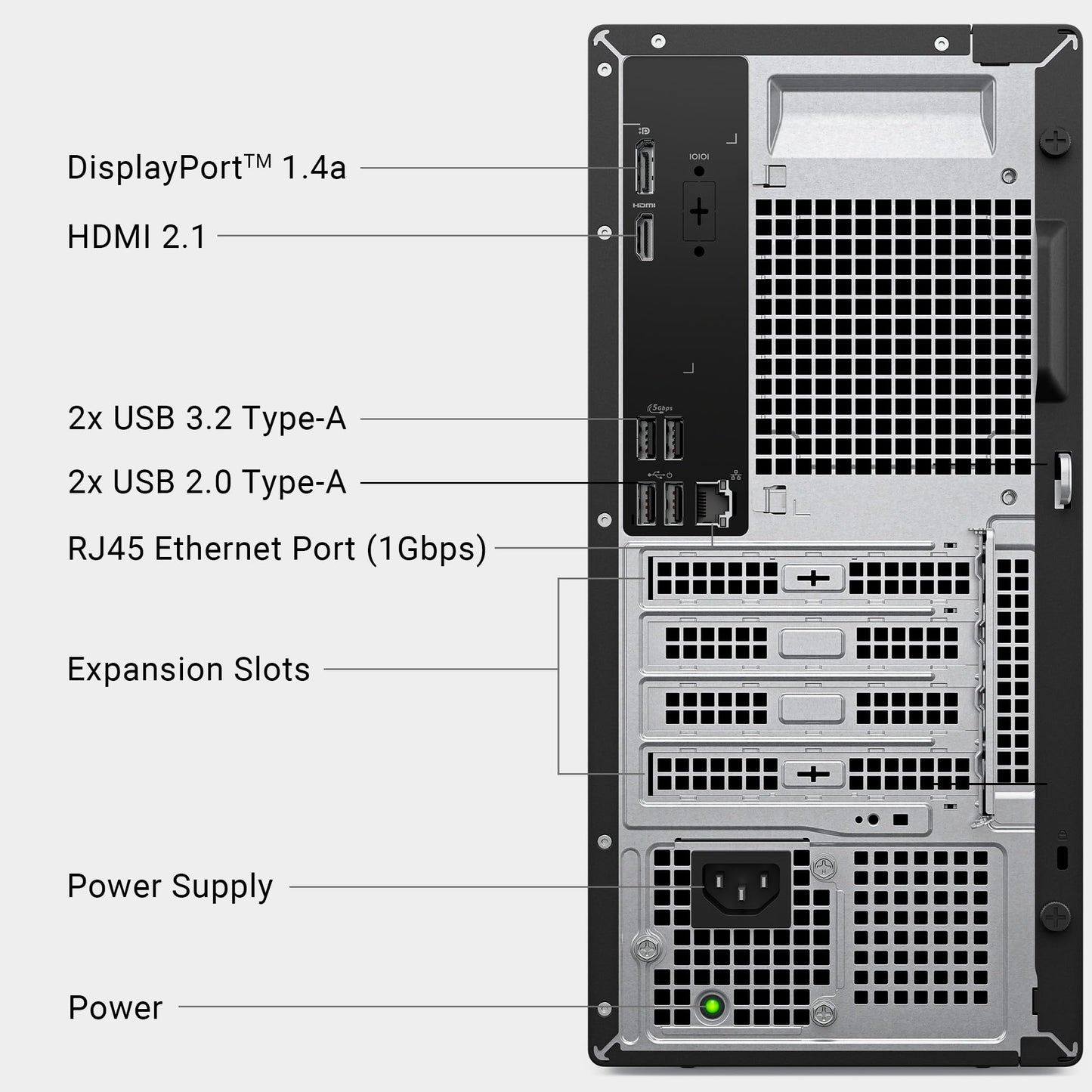 Dell Tower Desktop ECT1250 - Intel Core Ultra 7-265 Processor, UHD Graphics, 32GB Memory, 1TB M.2 SSD, 3.0 SD Card Reader, Wired Keyboard and Mouse, Windows 11 Home, Basic Onsite Service
