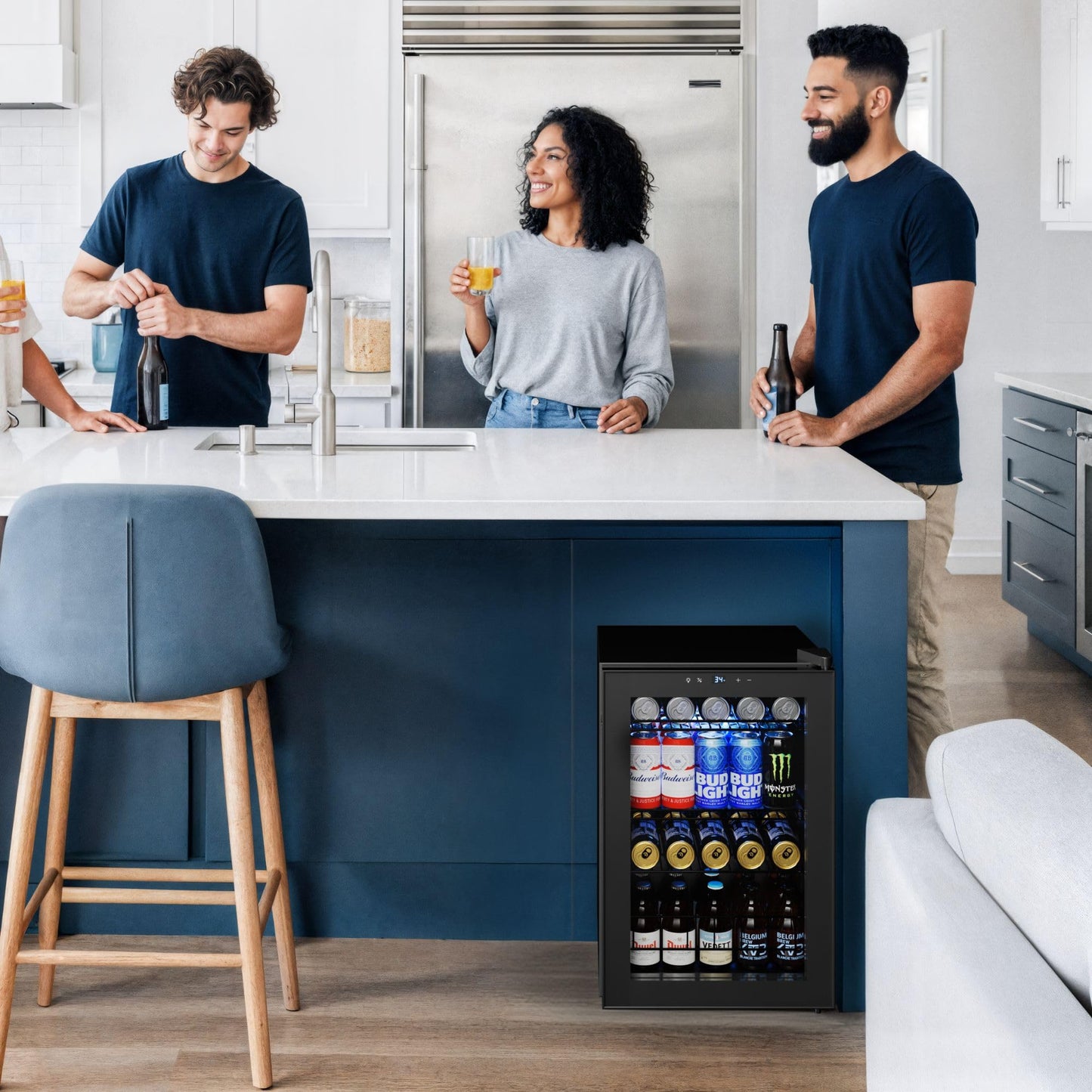 Yeego Beverage Refrigerator, 130 Can Mini Fridge with Glass Door, Adjustable Shelves, Digital Temperature Control 34°F-54°F, Drink Cooler for Soda, Beer and Wine, Freestanding or Under Counter, Black