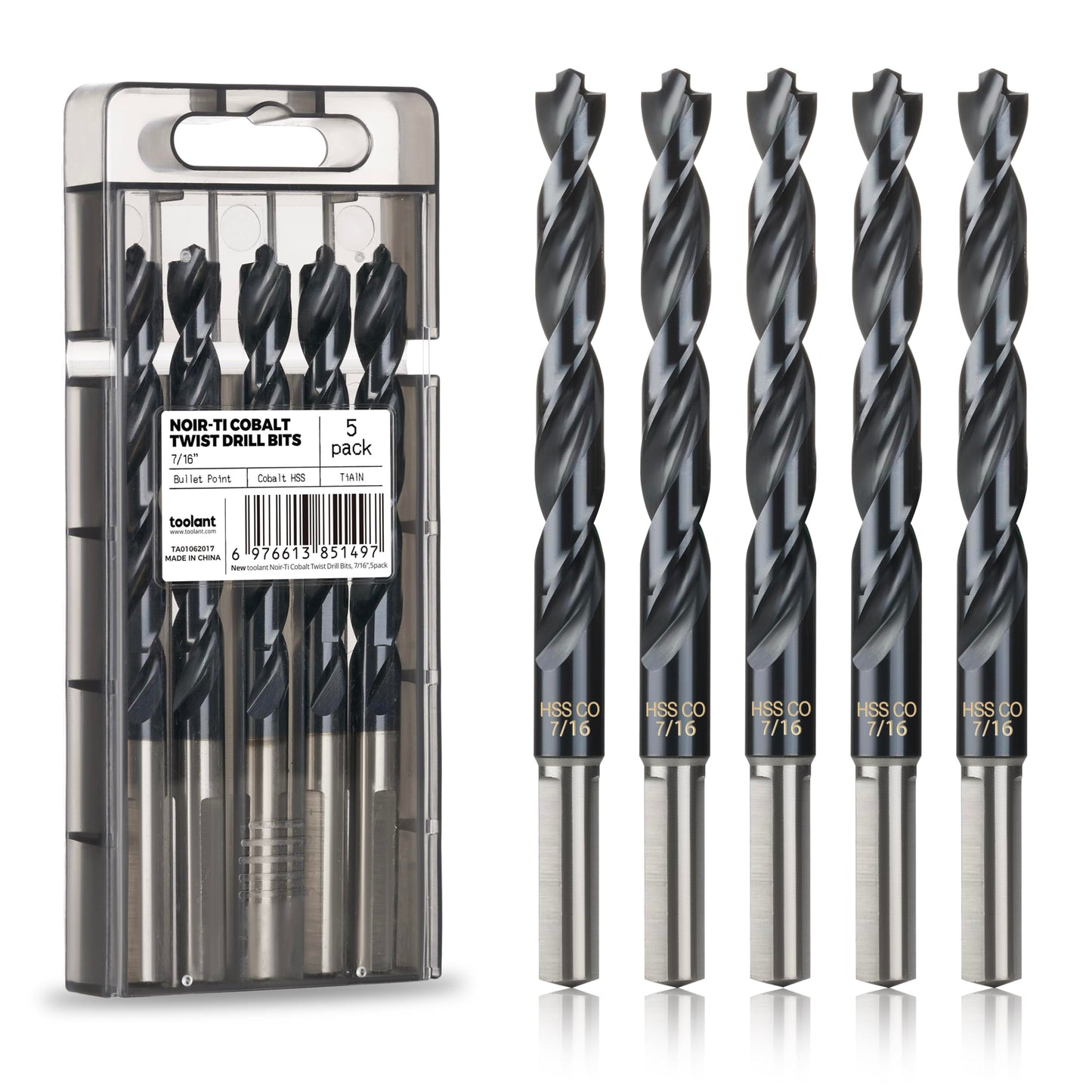 toolant 3/8" Cobalt Drill Bit Set(Pro) Titanium Aluminum Nitride Coated (TiAlN) with Bullet Point Tip, 5-Piece Bulk