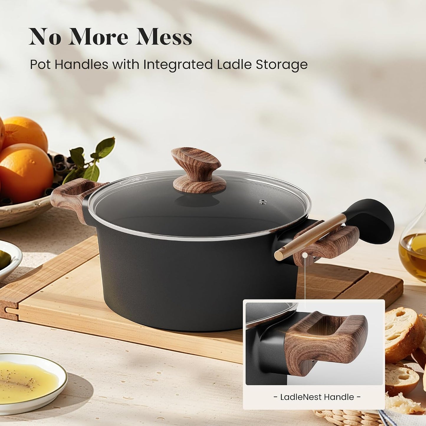 Kitchen Academy 10Pcs Ceramic Pots & Pans Set | Non Toxic, Induction Cookware