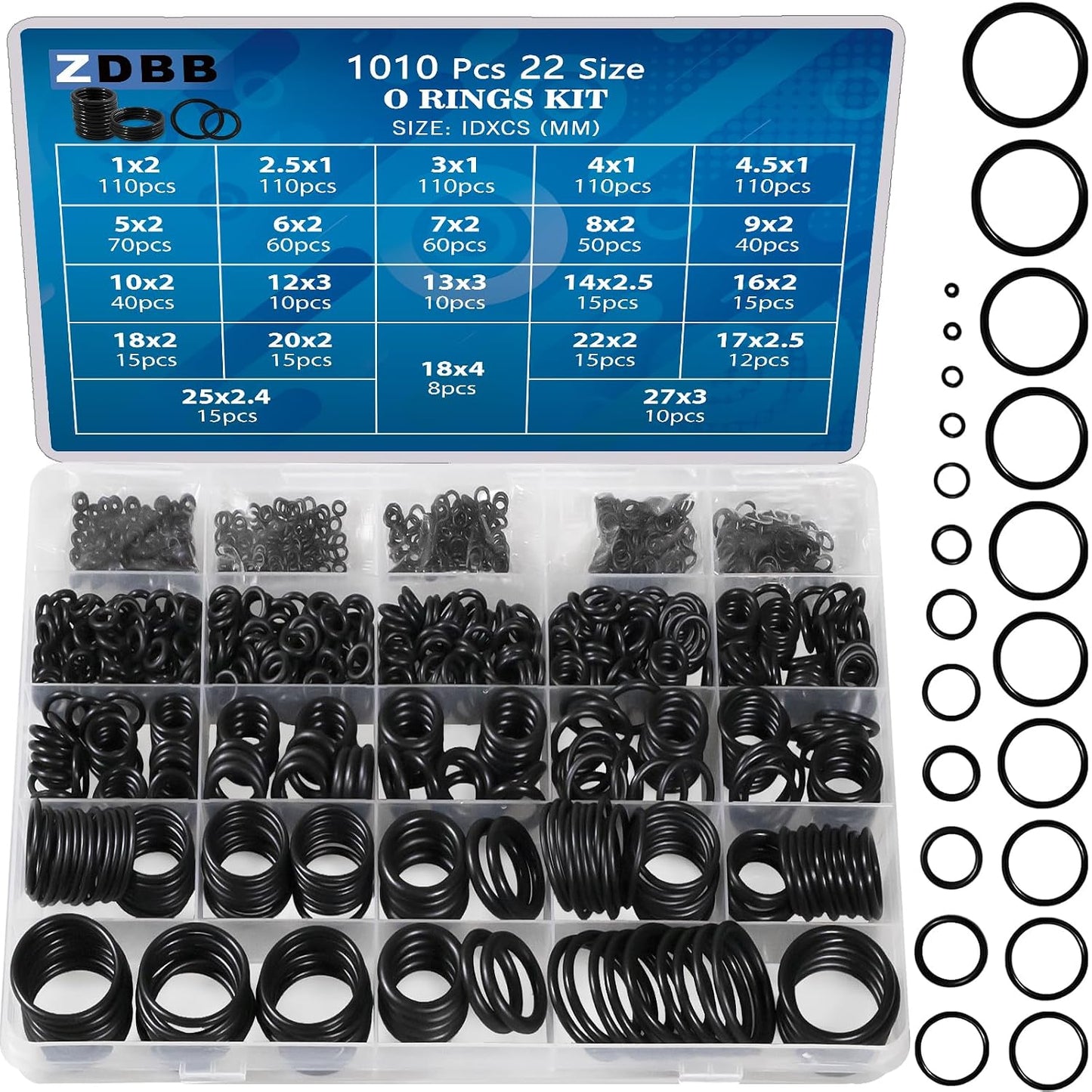 ZDBB 2210 Pcs Rubber O Rings Kit,18 ID Size and 32 OD Size O Rings Assortment with Pick and Hook Set of 2 Box
