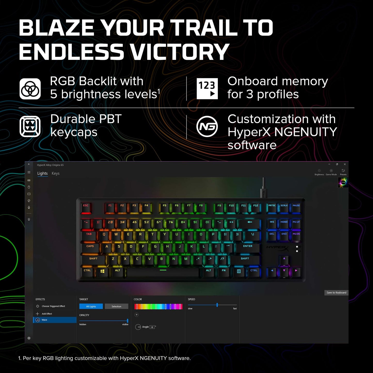 HyperX Alloy Origins 65 - Mechanical Gaming Keyboard – Compact 65% Form Factor - Linear Red Switch - Double Shot PBT Keycaps - RGB LED Backlit - NGENUITY Software Compatible,Black