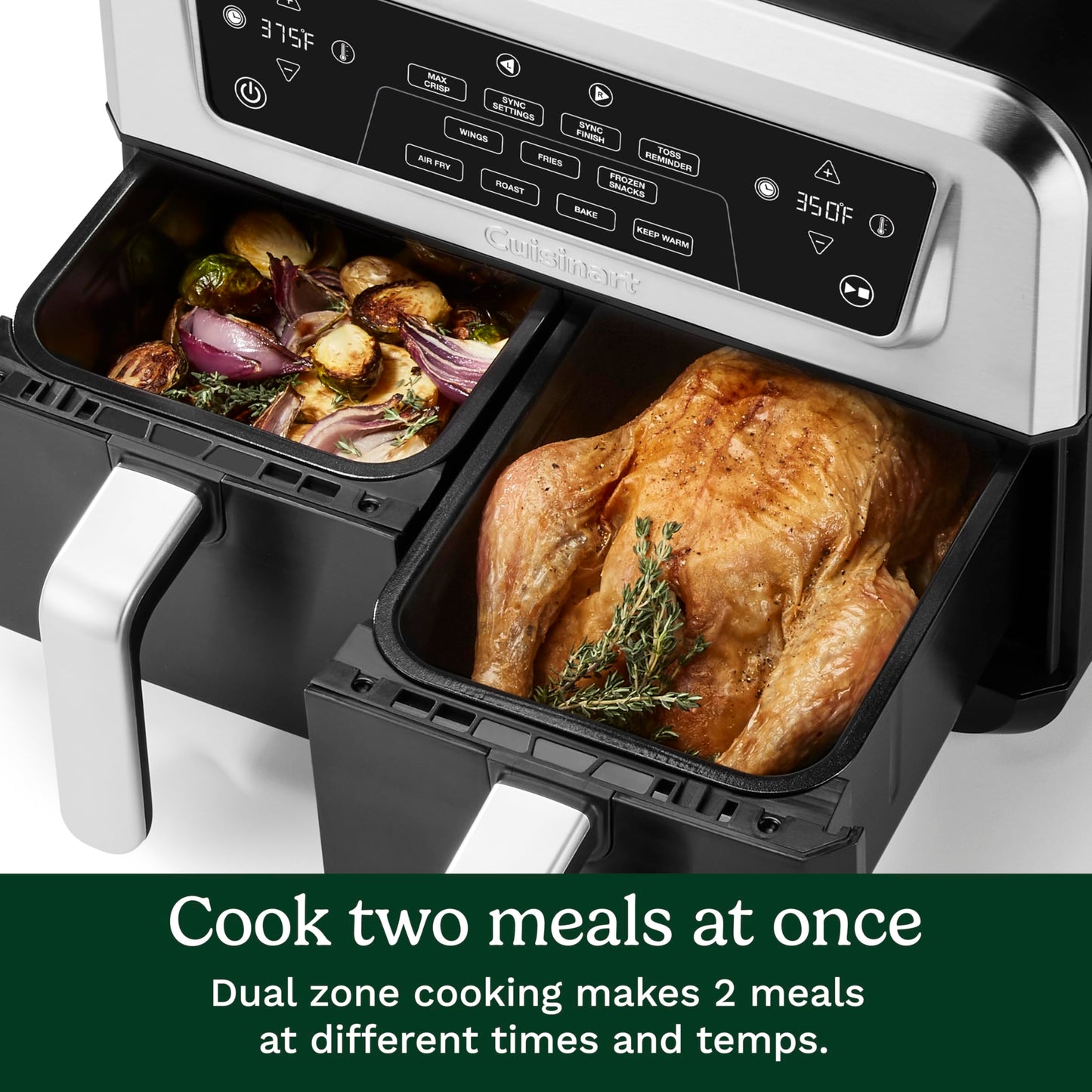 Cuisinart Dual Basket Air Fryer, Two Baskets 11 Qt in Total, 6 Functions: Air Fry, Roast, Bake, Broil, Dehydrate & Keep Warm, Features Sync Finish & Sync Settings, Toss Reminder & Auto-Pause, ADZ-112