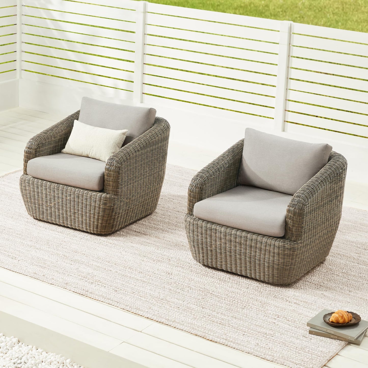 CHITA 5 Pieces Patio Wicker Furniture Set, Outdoor Rattan Bistro Set with Removable Thickened Cushions, Fully Assembled(Beige Cushions with Light Brown Wicker)