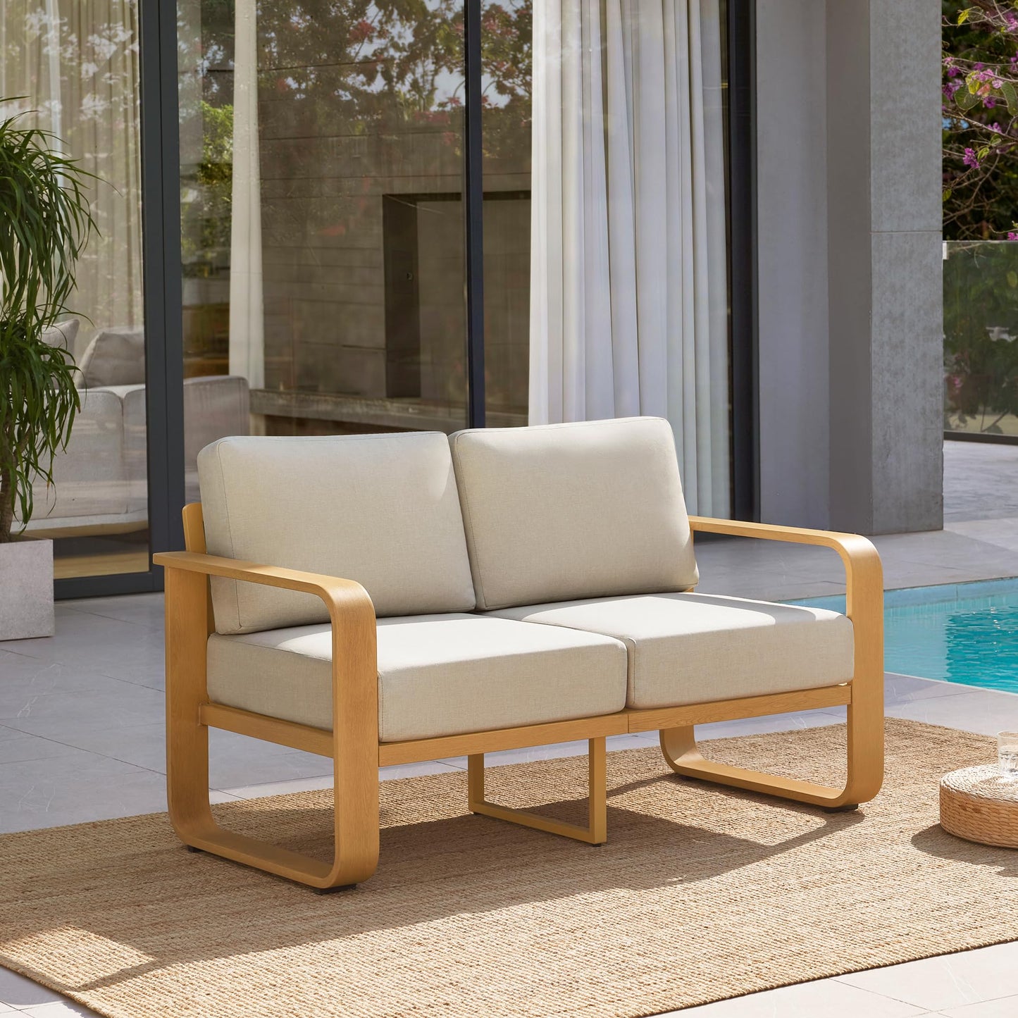 CHITA Outdoor Furniture Set 4 Piece, 5-Seats Patio Conversation Set with 6.3in Thick Cushions & 100% Aluminum Frame & Coffee Table, Modern Outdoor Patio Furniture Sofa Set for Poolside, Deck, Balcony