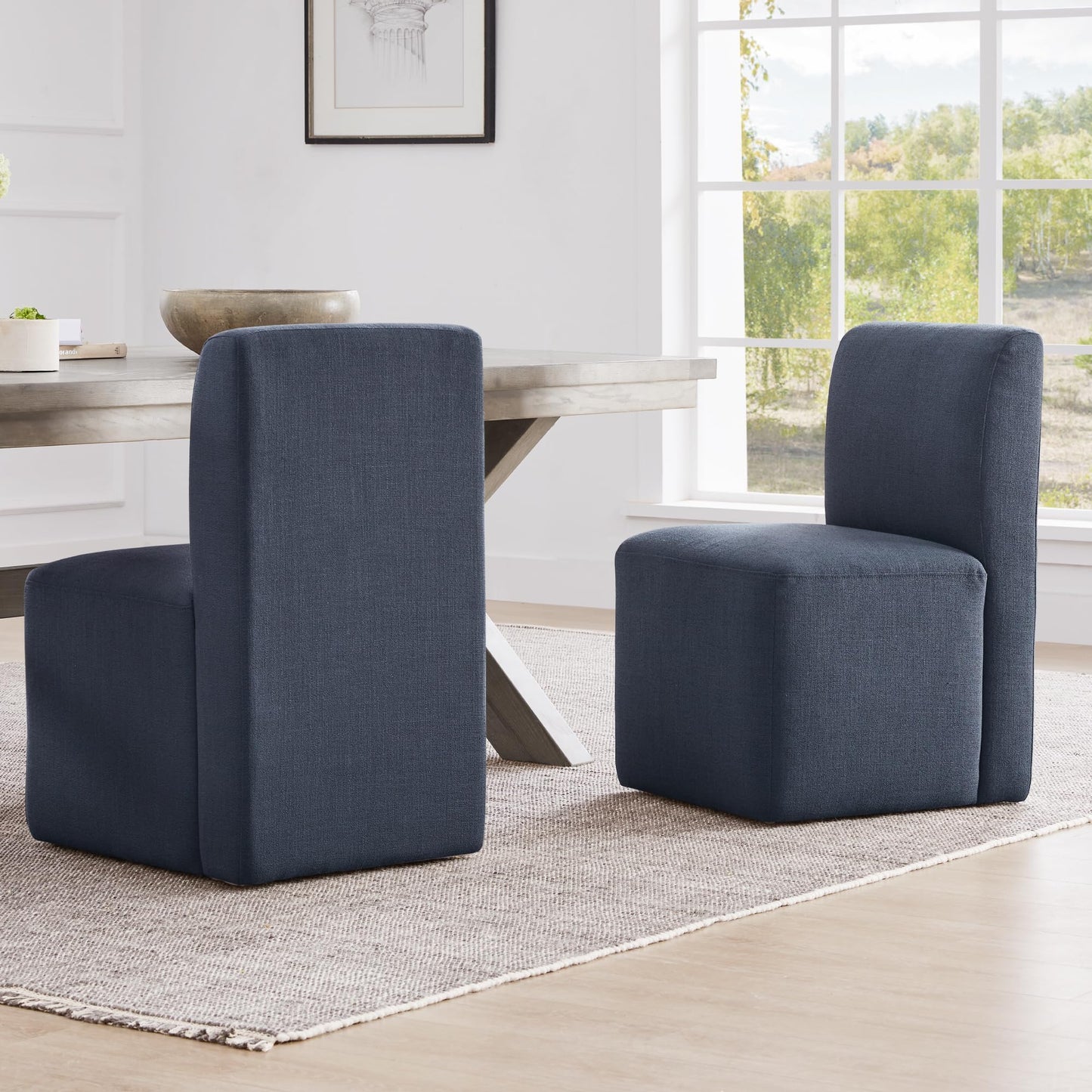 CHITA Dining Chairs with Casters Set of 2, FSC Certified Upholstered Armless Modern Rolling Dining Chairs with Rollers for Bedroom Reading Room Living Room, Fully Assembled, Linen