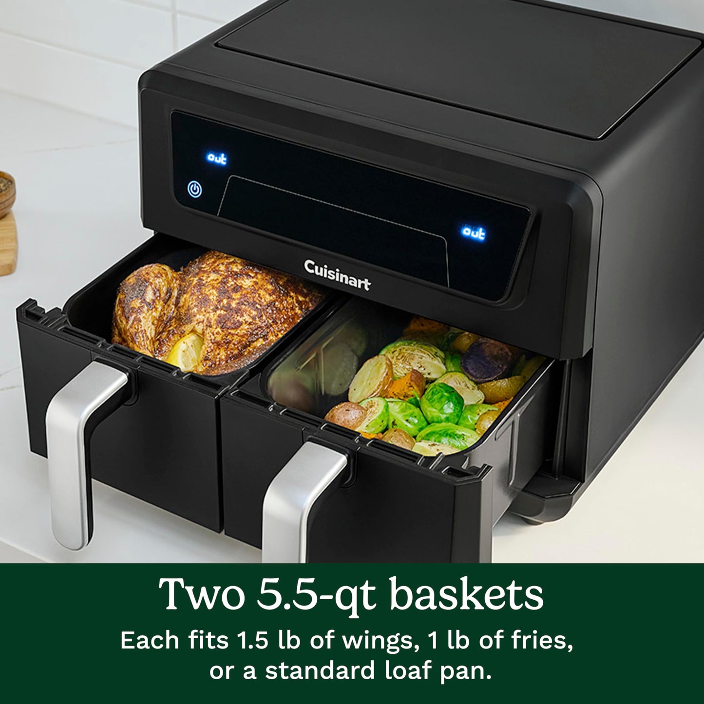 Cuisinart Dual Basket Air Fryer, Two Baskets 11 Qt in Total, 6 Functions: Air Fry, Roast, Bake, Broil, Dehydrate & Keep Warm, Features Sync Finish & Sync Settings, Toss Reminder & Auto-Pause, ADZ-112