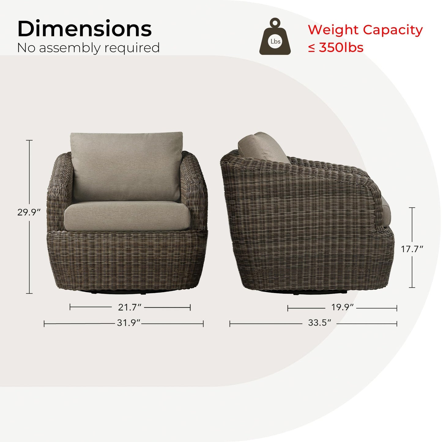 CHITA 5 Pieces Patio Wicker Furniture Set, Outdoor Rattan Bistro Set with Removable Thickened Cushions, Fully Assembled(Beige Cushions with Light Brown Wicker)