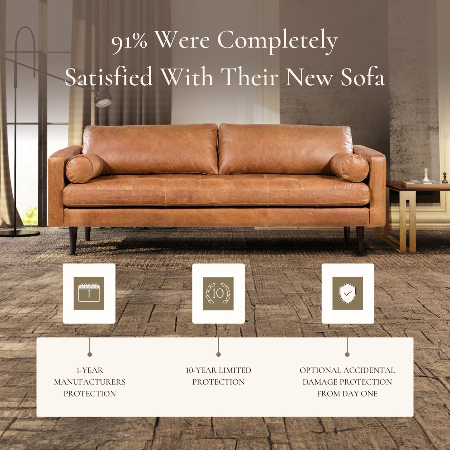 POLY & BARK Napa 82" Leather Pull‑Out Sleeper Sofa – Full‑Grain Italian Leather Upholstery,Tri‑Layer Mattress & Storage Console –Sophisticated Multi‑Functional Sofa Bed for Living Rooms & Guest Spaces