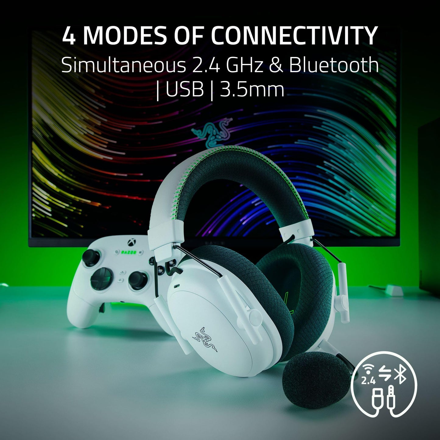 Razer BlackShark V3 Pro Wireless ANC Gaming Headset for PC: Full Band Mic - 50mm Drivers - 2.4 GHz, Bluetooth, USB, 3.5mm - Works with Mac, PS5, Nintendo Switch, Smartphone - 70 Hr Battery - Black