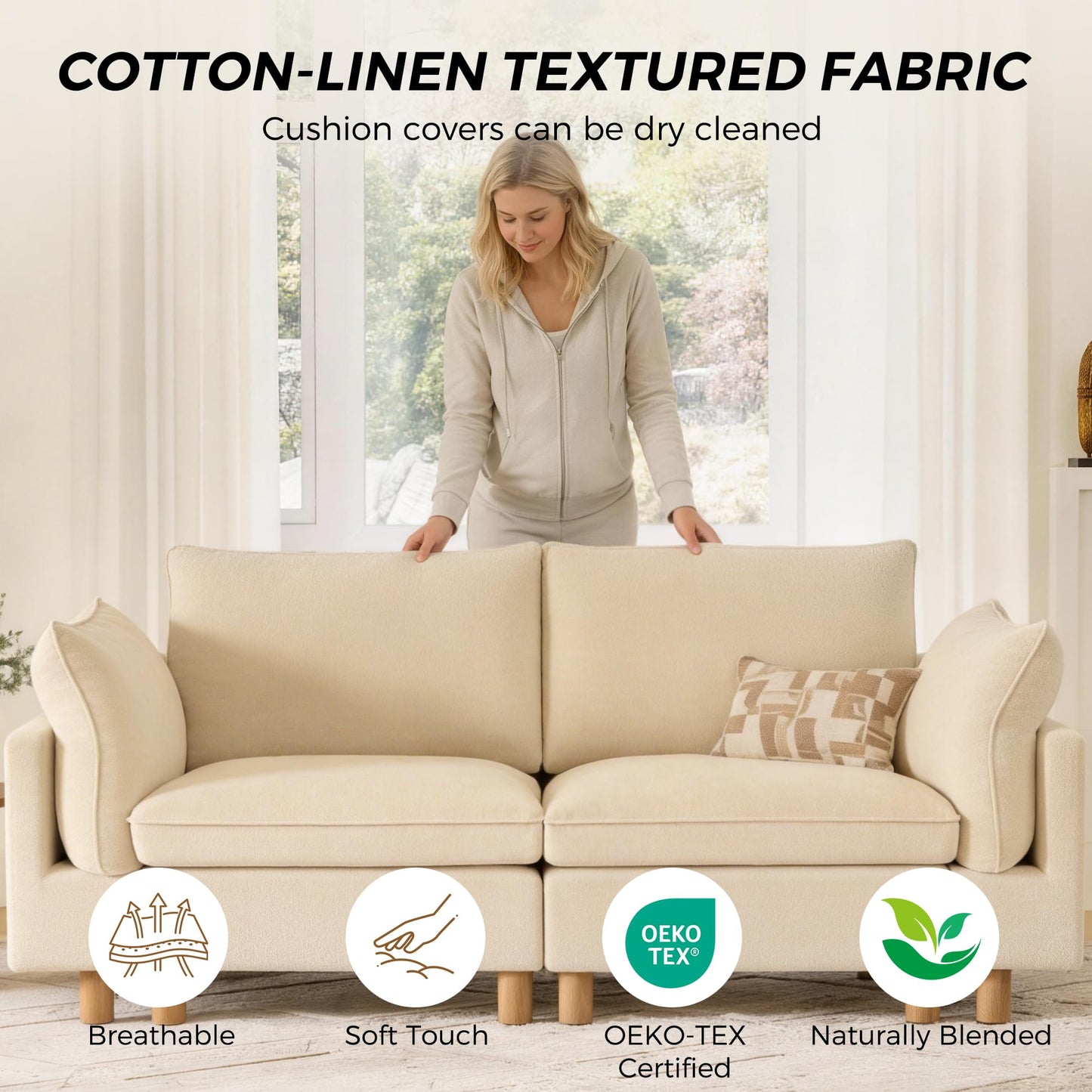CHITA 127" Super Large Sectional Couches for Living Room, Modular Cloud Couch Sectional Sofa, Premium Fabric Couches, Down Filled, High Density Foam, Chenille in Cream, 4 Seat L Shaped