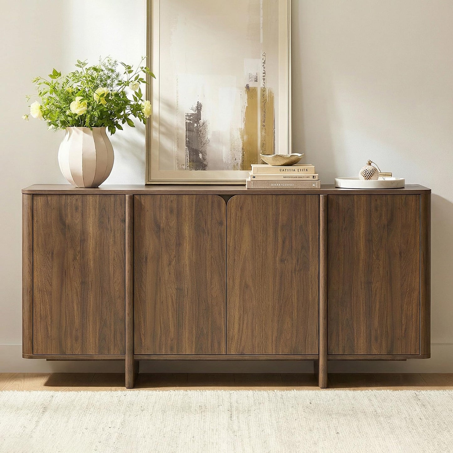CHITA 66" Sideboard Buffet Cabinet with Storage, Modern Console Cabinet with 4 Doors & Adjustable Shelves, Storage Credenzas for Living Room, Kitchen, Hallway, Bar, Walnut