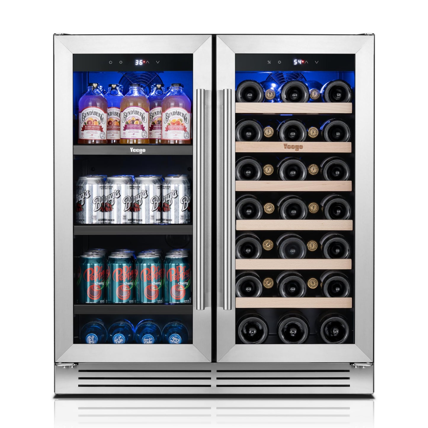 Yeego Beverage Refrigerator & Drink Fridge - 24 inch 180 Cans Beer Cooler Glass Door, 34-54℉ Under Counter Refrigerator Built-in for Drink Soda Wine for Bar Office Bedroom