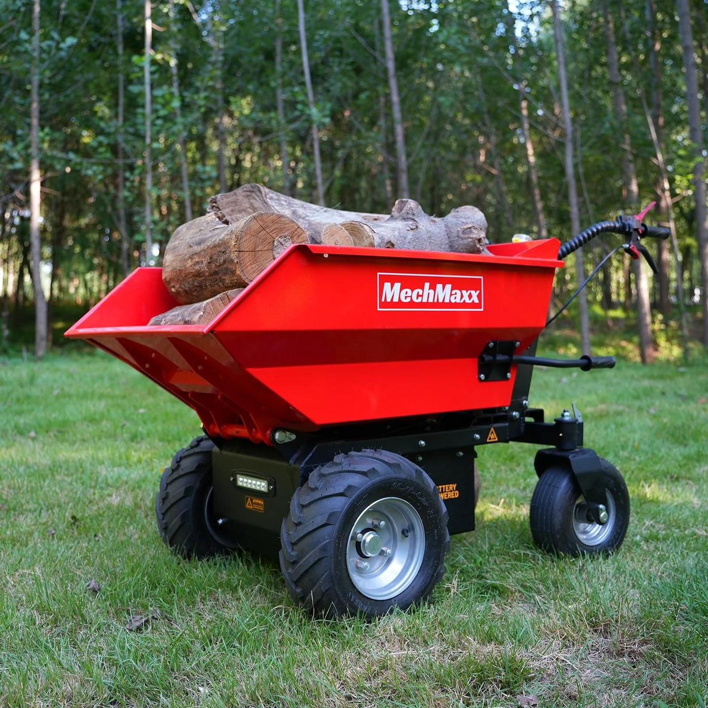 MechMaxx 1100Lb Loading 48V Battery Powered Wheel Barrow Electric Dumper Cart with 30W Light, Hydraulic Tipping, 1000W Brushless DC Motor, LED Display Screen, Model EH50 Yellow