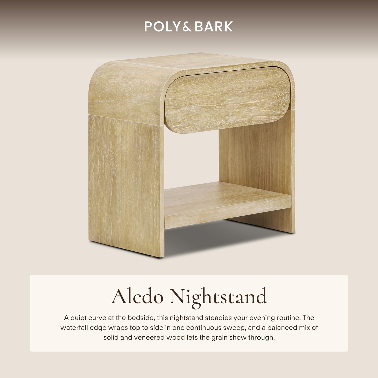 Poly & BARK Dorsey Nightstand - Mid-Century Modern Nightstand – Solid Wood Bedside Table with 2 Drawers, Acorn Walnut Finish, 23.5" Tall