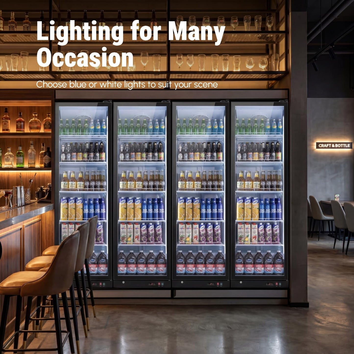 Yeego Commercial Refrigerators - 27.1 Cu.Ft 2 Glass Doors Commercial Beverage Refrigerator with LED Light & Adjustable Shelves, 32-50°F Commercial Cooler for Stores Bakery Bar Offices Restaurants