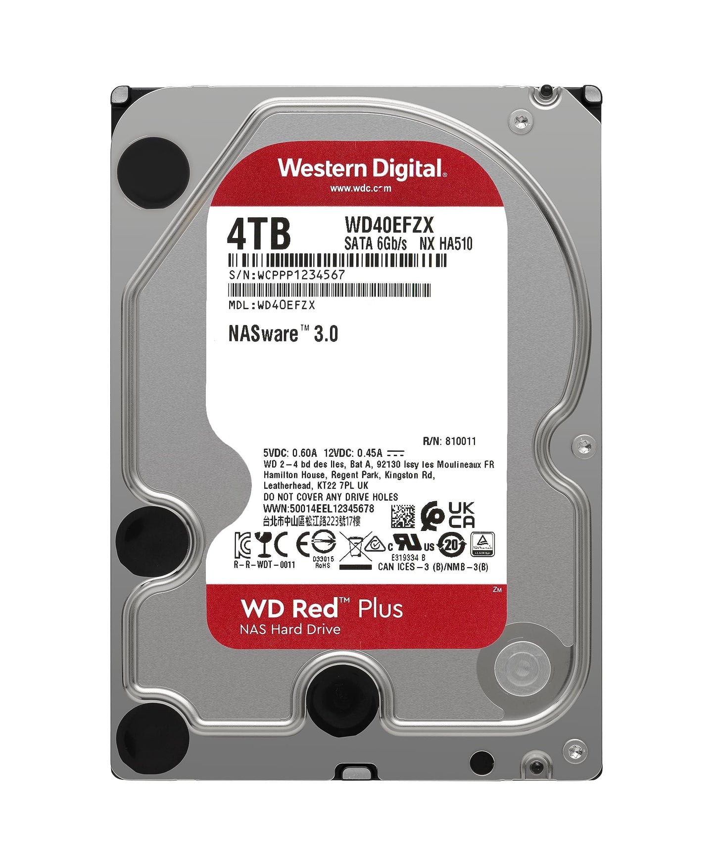 Western Digital 4TB WD Red Plus NAS Internal Hard Drive HDD - 5400 RPM, SATA 6 Gb/s, CMR, 256 MB Cache, 3.5" -WD40EFPX