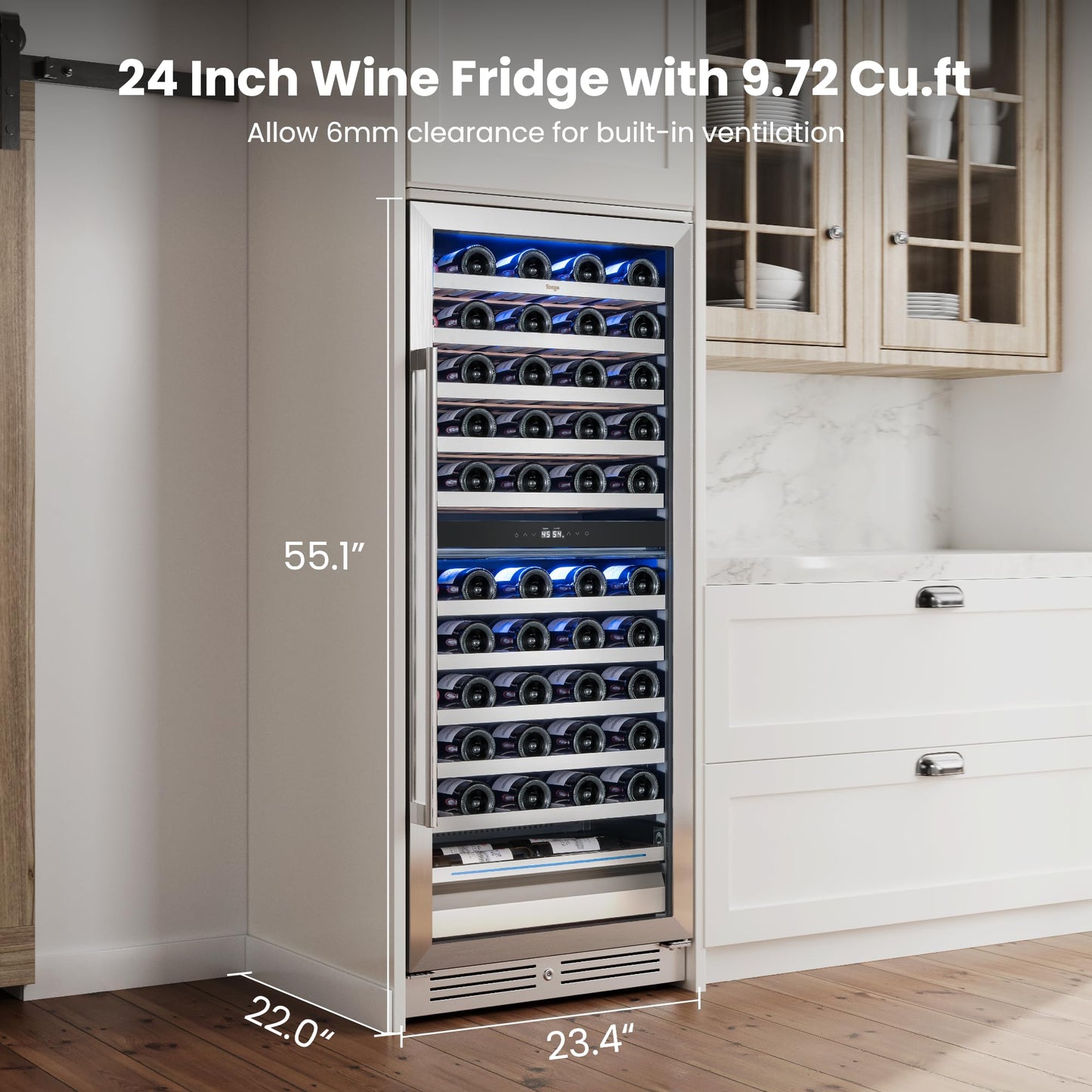 Yeego Wine Fridge Cooler - 24 Inch Dual Zone Wine Fridge Hold 52 Bottles, 40-65°F Wine Refrigerator Glass Door, Built in Fridge, Freestanding Adjustable Shelves Fridge for Beer Soda Drink Home Bar