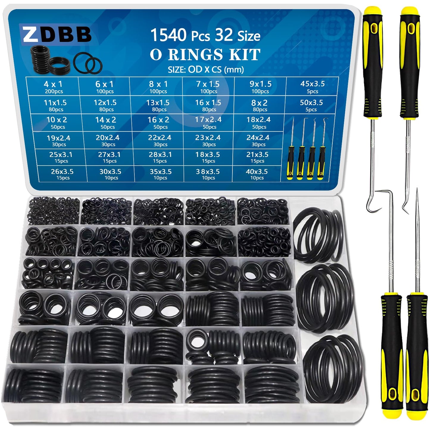 ZDBB 1010 Pcs Rubber O Rings Kit 22 Size Universal O-Ring Assortment Set for Automotive Faucet Pressure Washers Plumbing Sealing Repair,Air or Gas Connections,Resist Oil and Heat