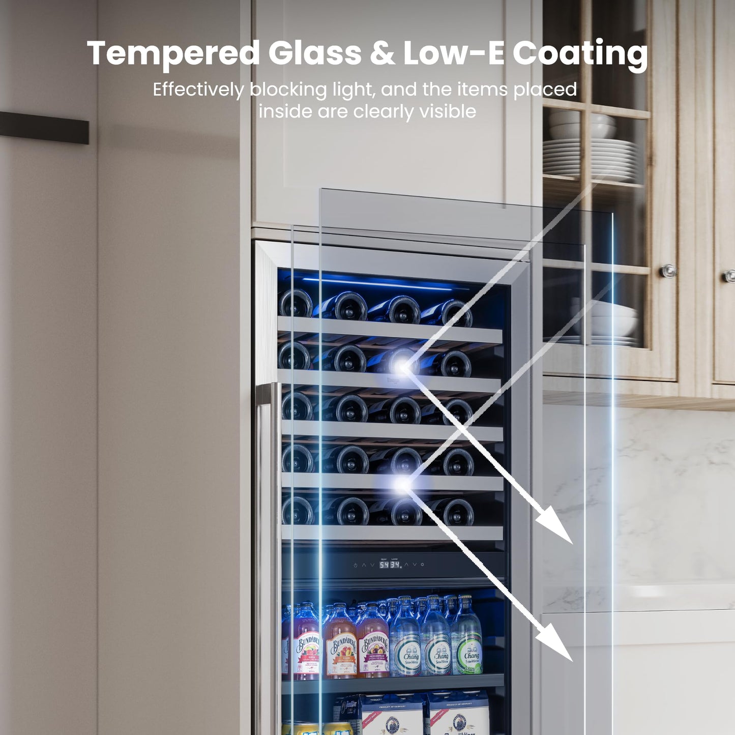Yeego Wine Fridge Cooler - 24 Inch Dual Zone Wine Fridge Hold 52 Bottles, 40-65°F Wine Refrigerator Glass Door, Built in Fridge, Freestanding Adjustable Shelves Fridge for Beer Soda Drink Home Bar