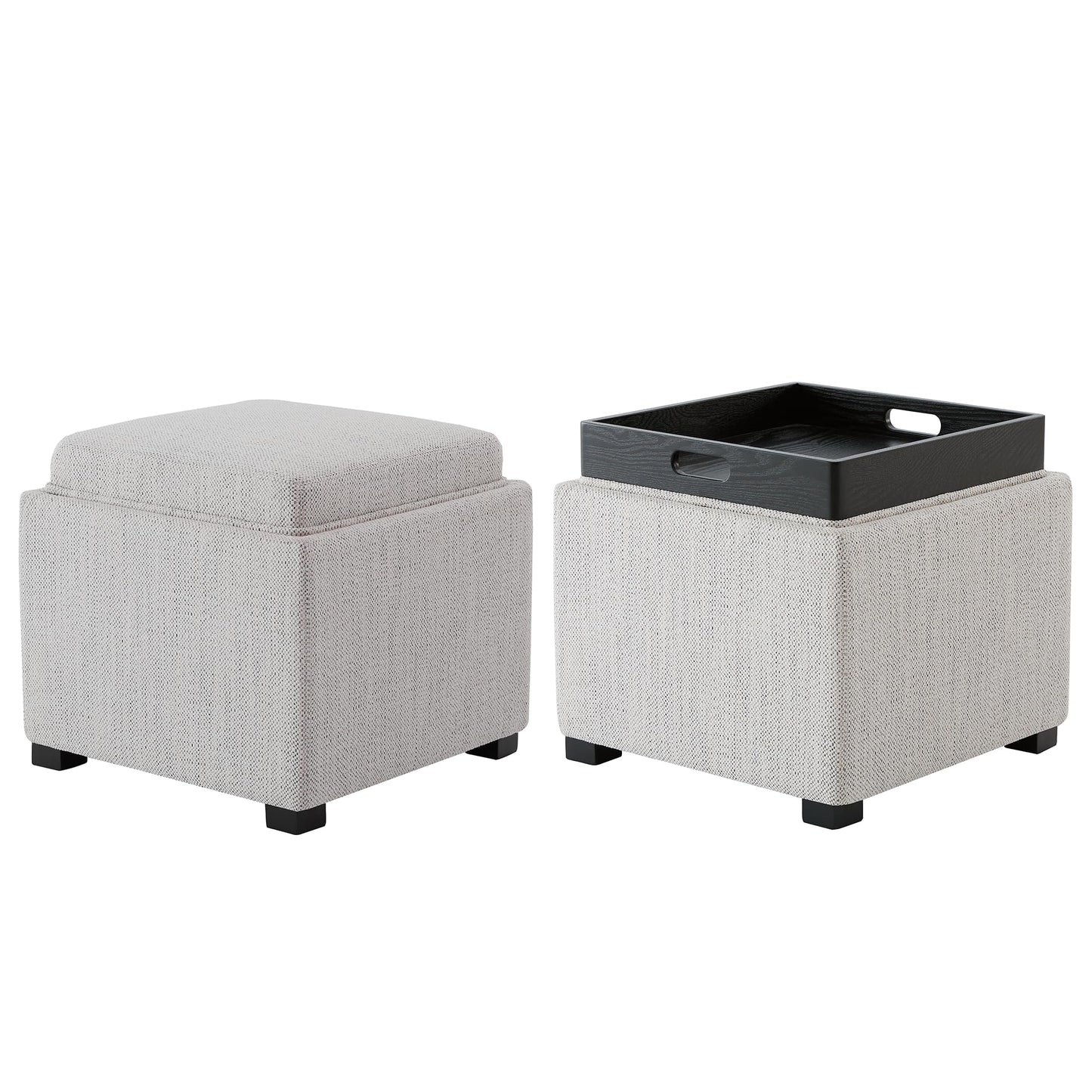CHITA Storage Ottoman Cube with Tray Lid, Small Footstool with Storage, Square End Table for Living Room and Bedroom, Faux Leather in Saddle Brown