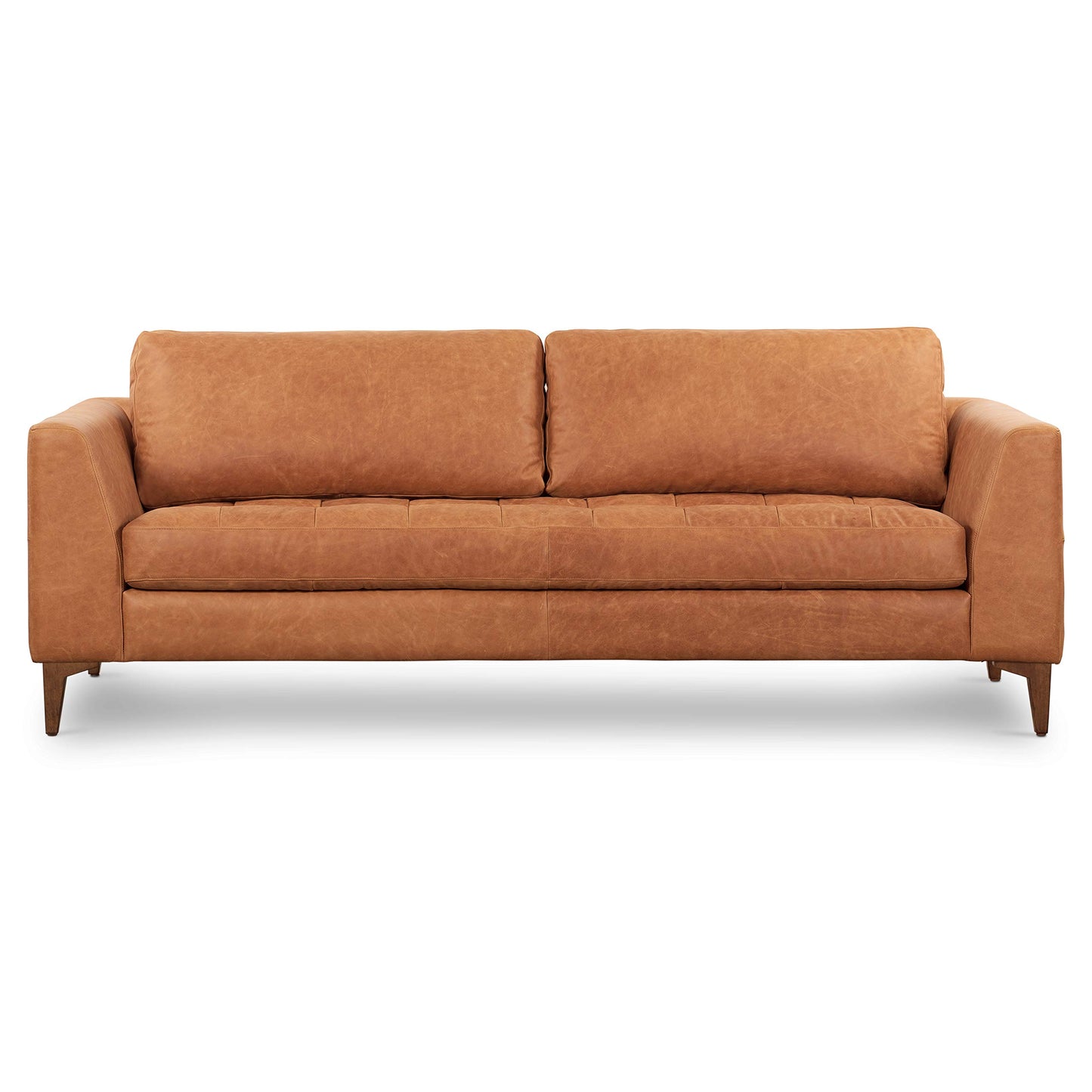 POLY & BARK Capa 96.5" Sofa – Chocolate Brown Full-Grain Pure-Aniline Italian Leather, Boxy Modern Design, Feather-Fiber Cushions, Solid Wood Frame
