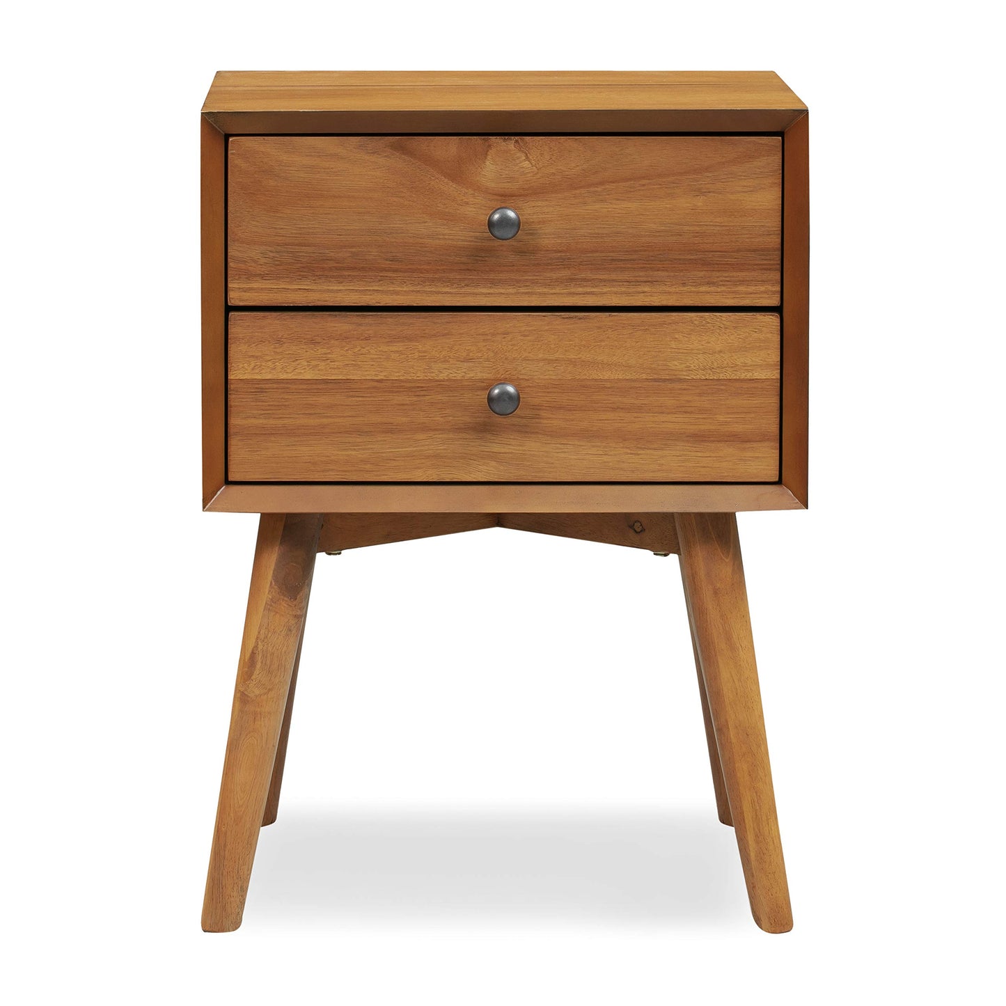 Poly & BARK Dorsey Nightstand - Mid-Century Modern Nightstand – Solid Wood Bedside Table with 2 Drawers, Acorn Walnut Finish, 23.5" Tall