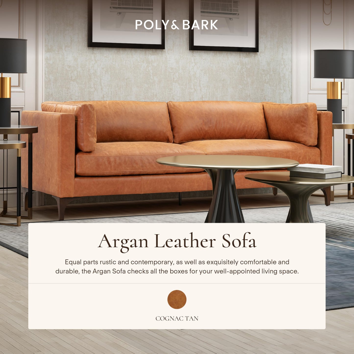 POLY & BARK Capa 96.5" Sofa – Chocolate Brown Full-Grain Pure-Aniline Italian Leather, Boxy Modern Design, Feather-Fiber Cushions, Solid Wood Frame