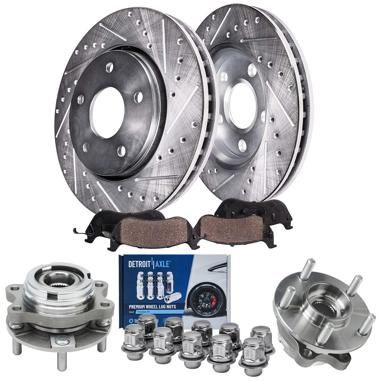 Detroit Axle - Brake Kit for 12-17 Toyota Camry 13-18 Avalon Lexus ES350 ES300h Drilled & Slotted Disc Brake Rotors 2014 2015 2016 2017 Ceramic Brakes Pads Front & Rear Replacement