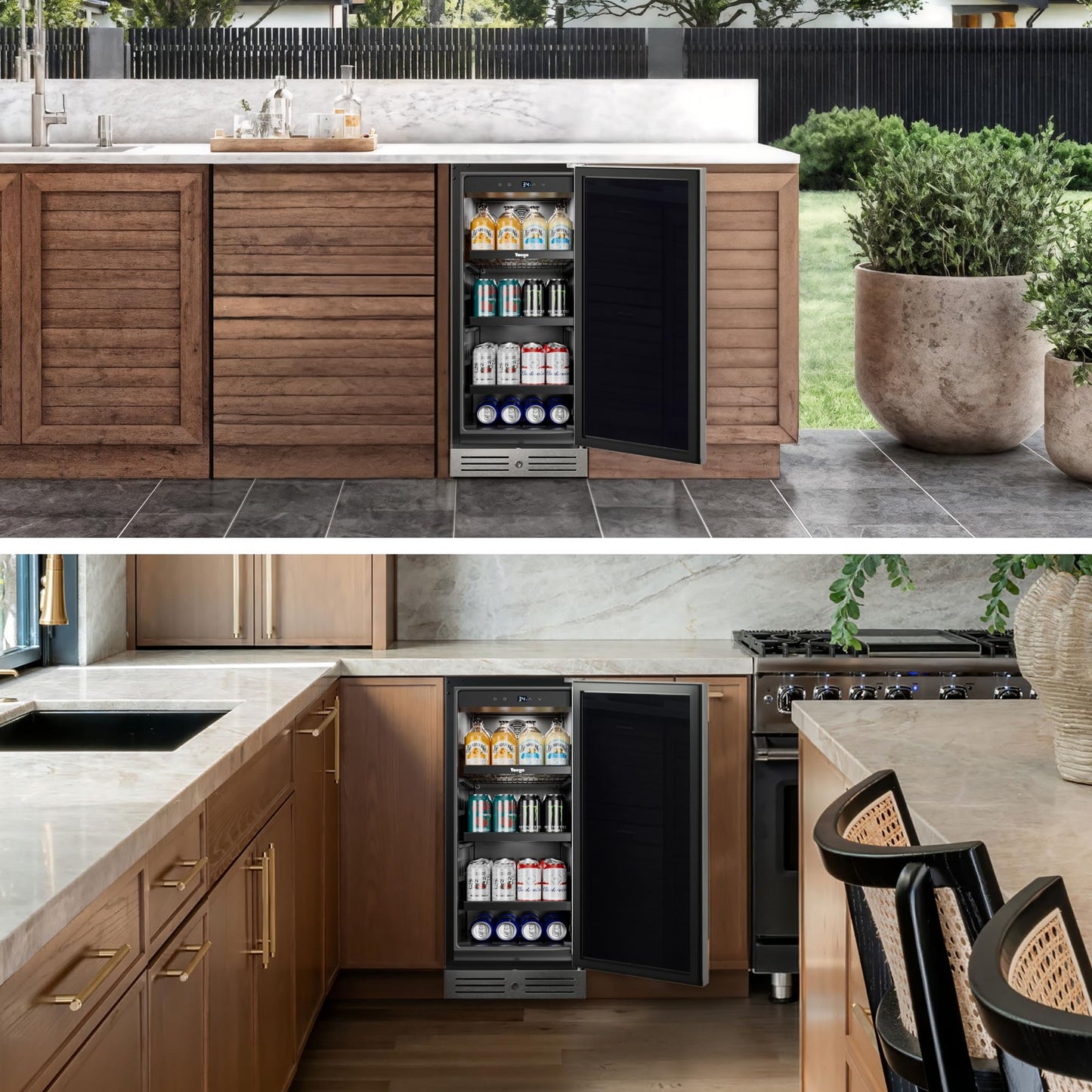 Yeego Beverage Refrigerator & Drink Fridge - 24 inch 180 Cans Beer Cooler Glass Door, 34-54℉ Under Counter Refrigerator Built-in for Drink Soda Wine for Bar Office Bedroom