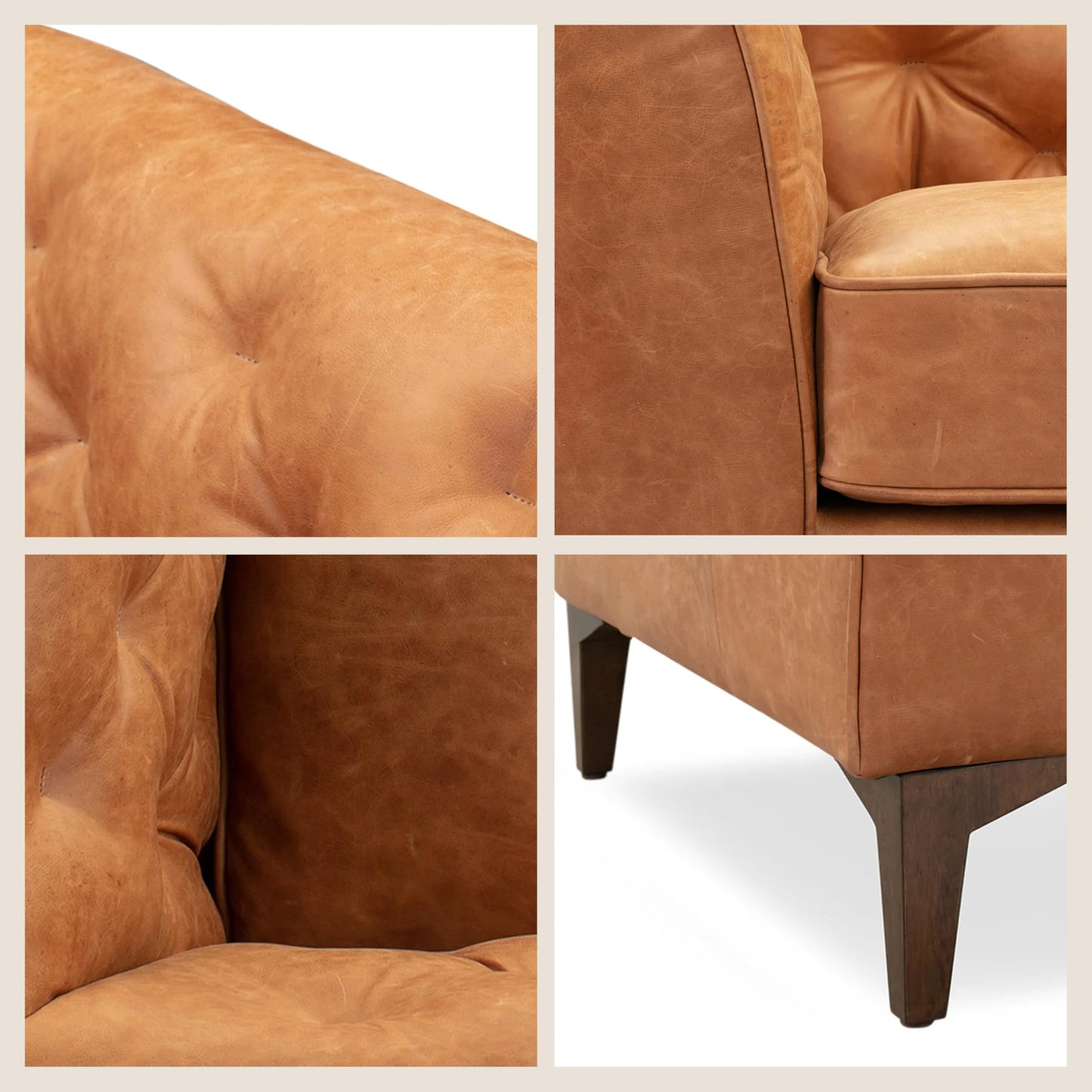 POLY & BARK Essex 89” Full-Grain Italian Leather Sofa – Tufted Back, Feather-Down Comfort, Solid Wood Frame, Cognac Tan