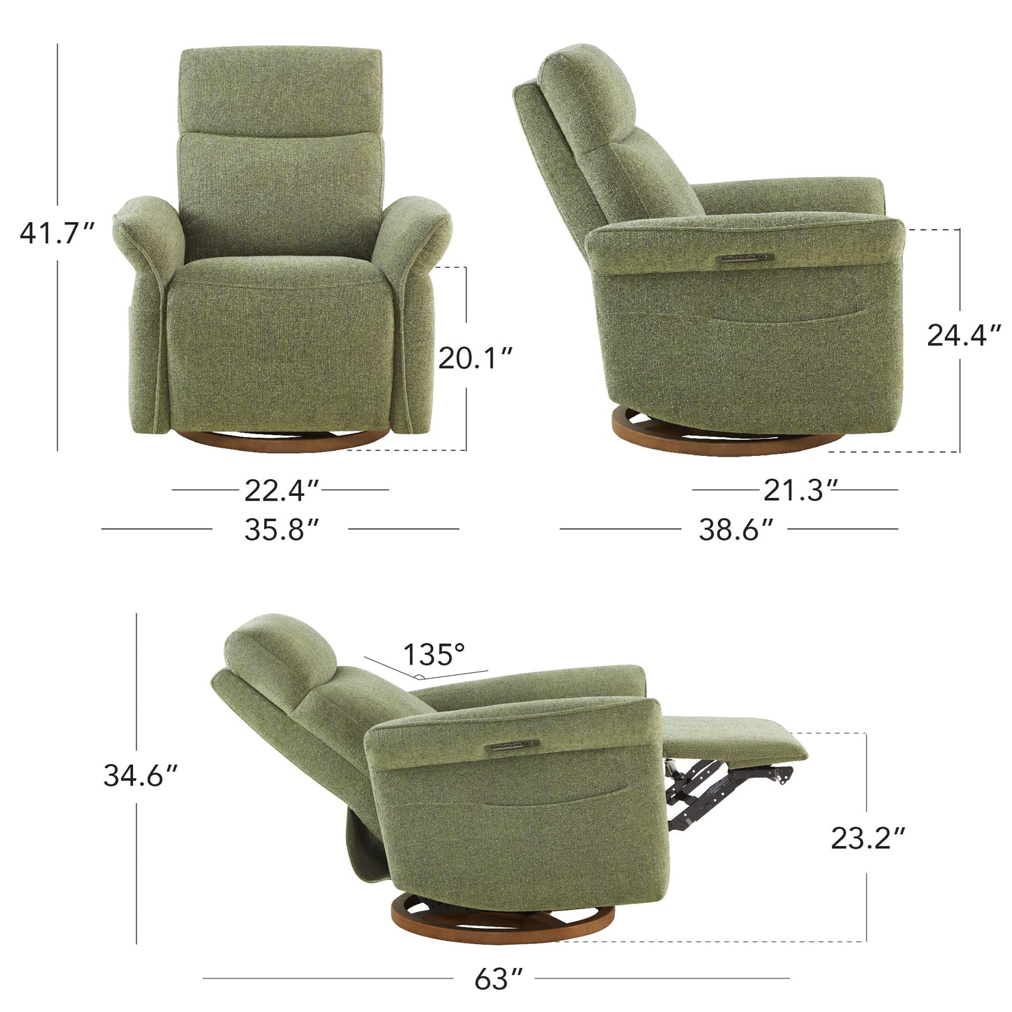 CHITA Power Recliner Chair, Electric Triple-Motor Swivel Glider Nursery Rocking Chair with Adjustable Power Headrest and Lumbar Support, GREENGARD Gold Certified, Solid Wood Base, Linen