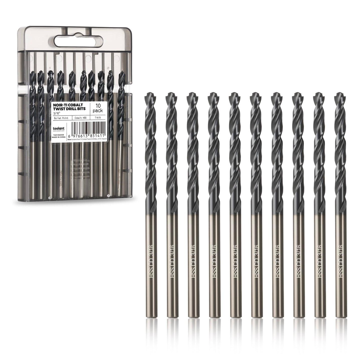 toolant 3/8" Cobalt Drill Bit Set(Pro) Titanium Aluminum Nitride Coated (TiAlN) with Bullet Point Tip, 5-Piece Bulk