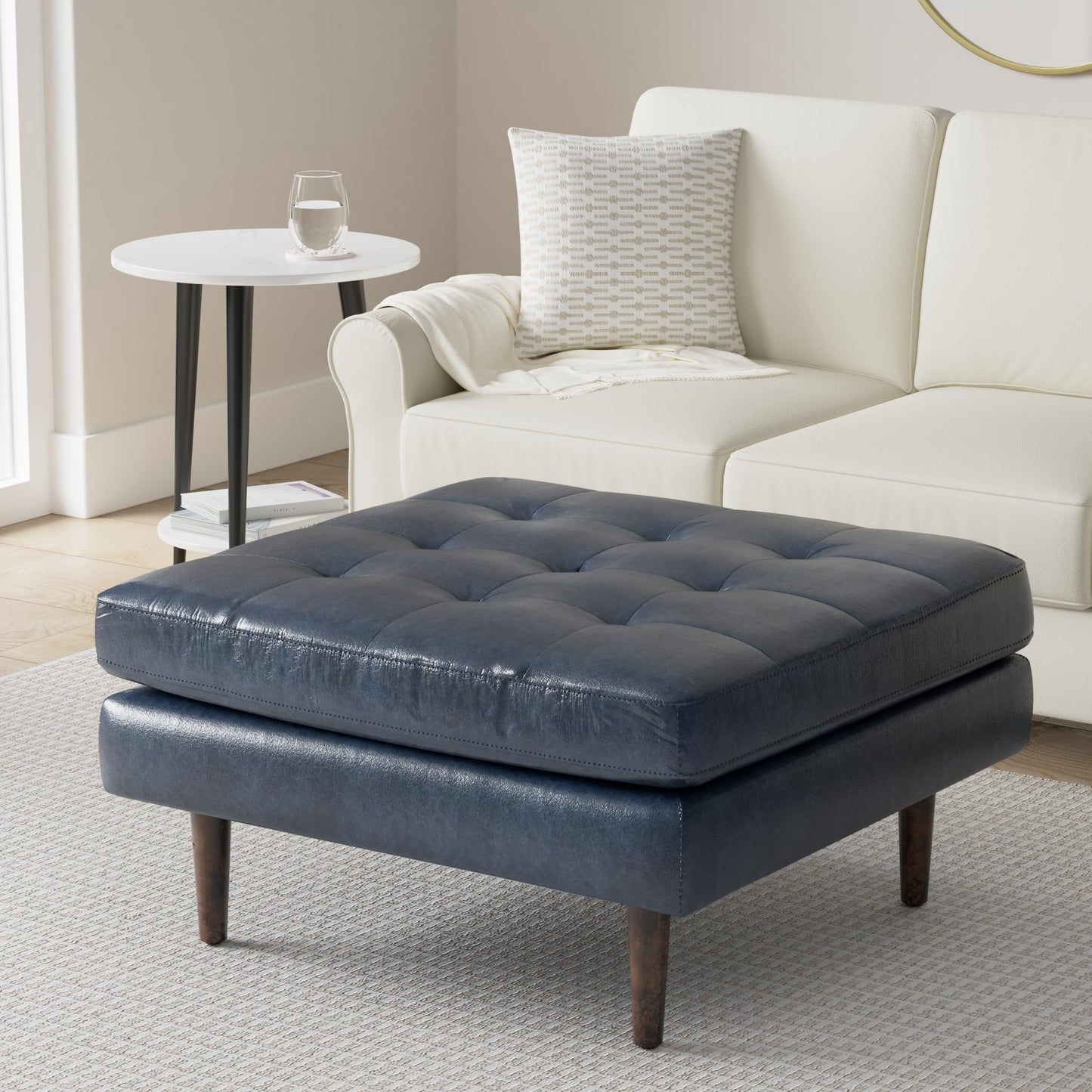 POLY & BARK Napa 82" Leather Pull‑Out Sleeper Sofa – Full‑Grain Italian Leather Upholstery,Tri‑Layer Mattress & Storage Console –Sophisticated Multi‑Functional Sofa Bed for Living Rooms & Guest Spaces