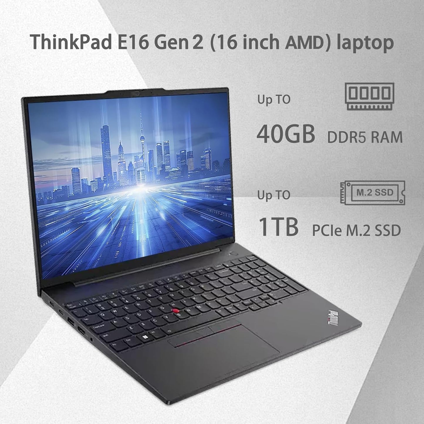 Lenovo ThinkPad E16 Business Laptop, 16" FHD+ Touch Display, AMD Ryzen 7 7735U, 16GB RAM, 512GB SSD, Fingerprint, Backlit Keyboard, Webcam, HDMI, Wi-Fi 6, Windows 11 Pro, Black