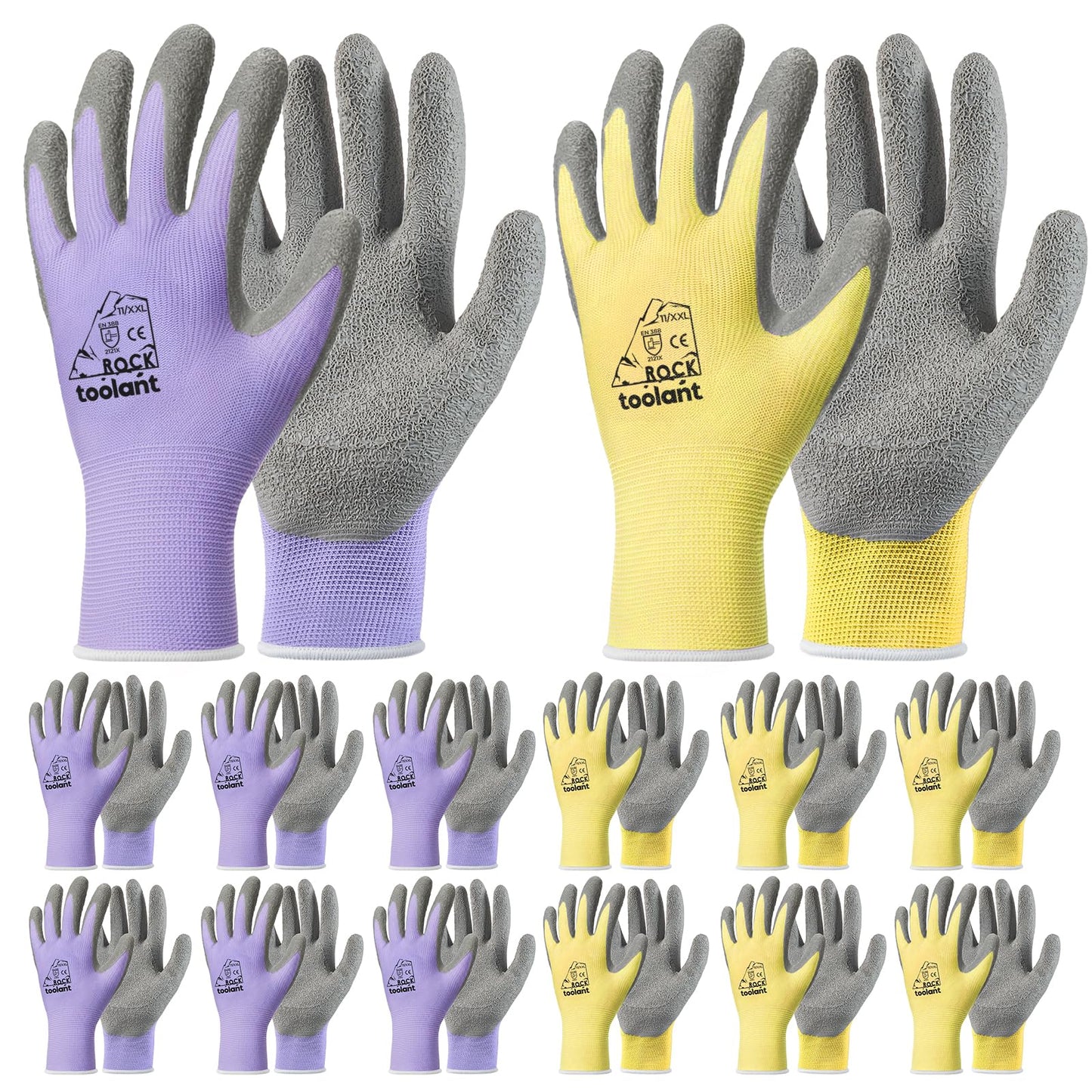 toolant Crinkle Latex Work Gloves Bulk, Rubber Coated Safety Work Gloves for Men and Women, 12 Pairs for Construction, Gardening, Warehouse (Black, Large)