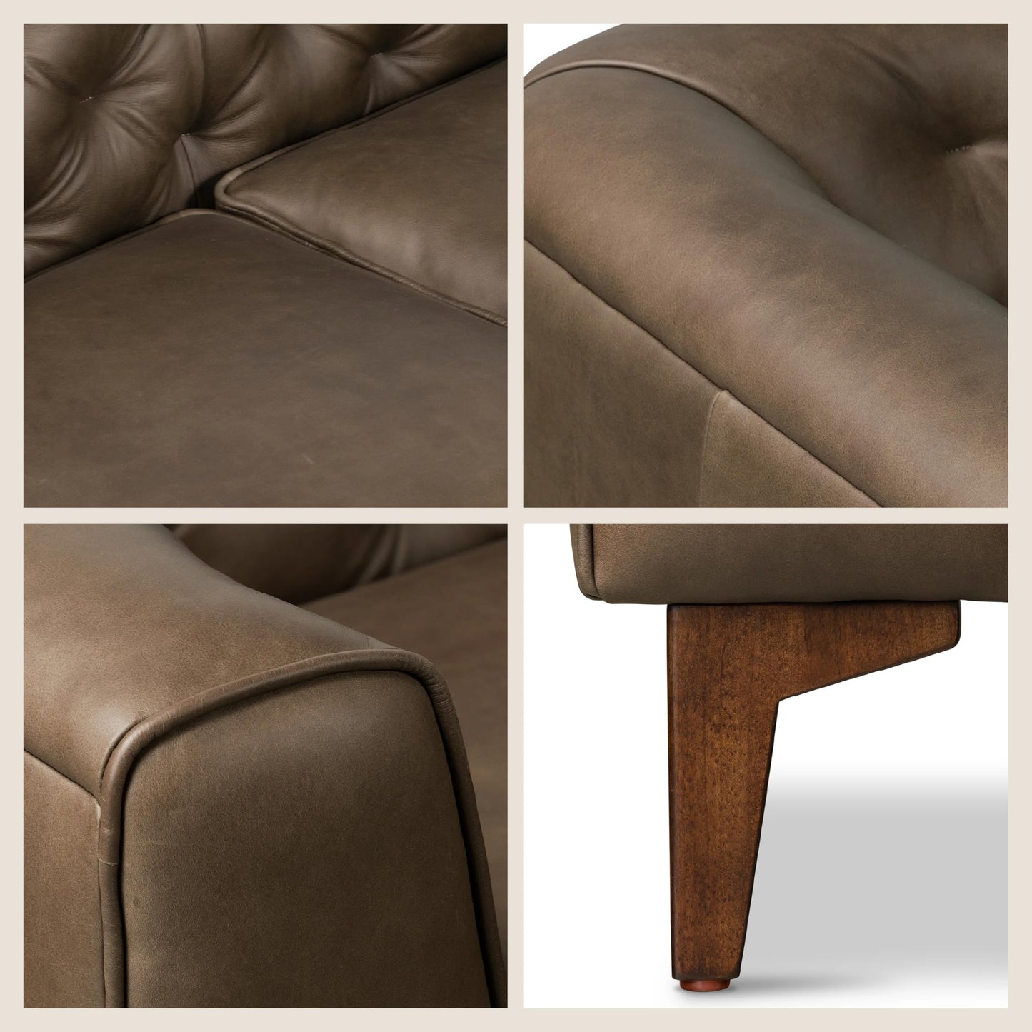 POLY & BARK Essex 89” Full-Grain Italian Leather Sofa – Tufted Back, Feather-Down Comfort, Solid Wood Frame, Cognac Tan