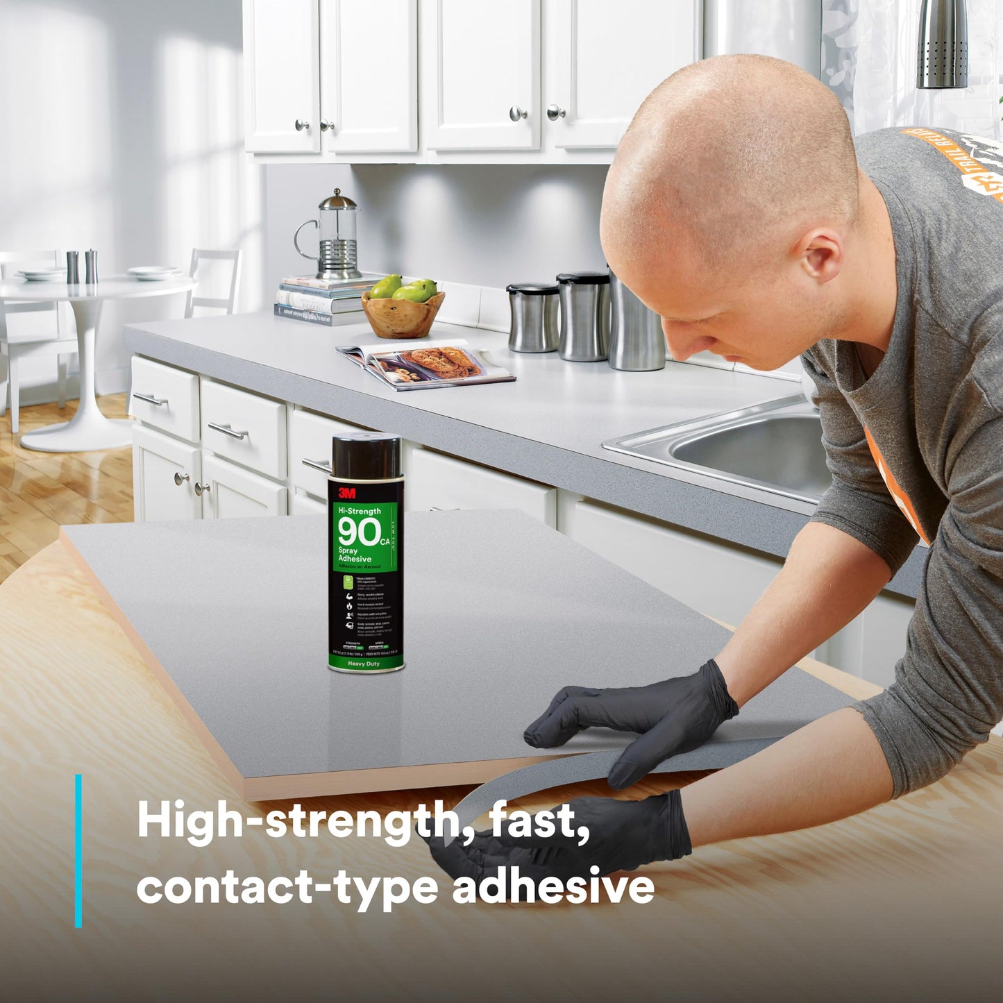 3M Hi-Strength 90 Spray Adhesive, Permanent, Bonds Laminate, Wood, Concrete, Metal, Plastic, Clear Glue, Net Wt 17.6 oz, Will Spray Upside Down Only