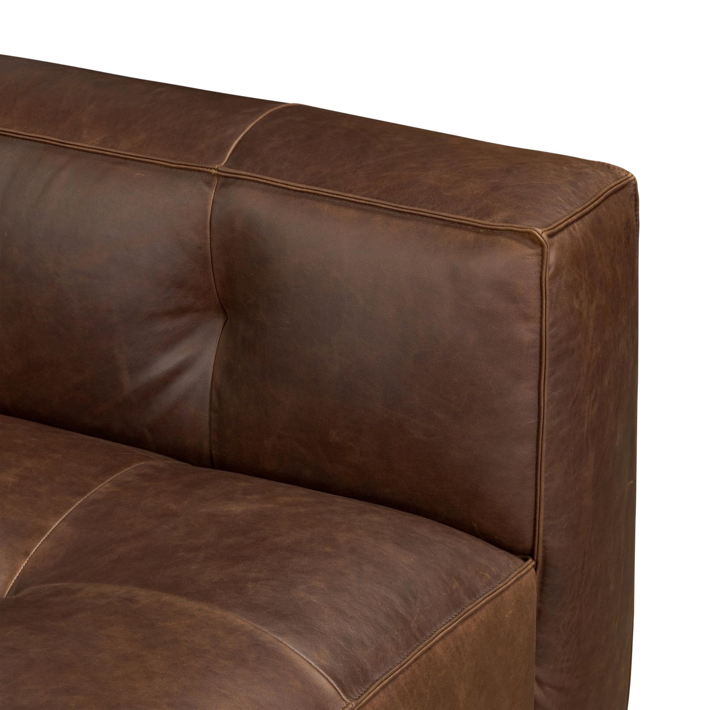 Poly & BARK Capa 129" Leather L-Shaped Corner Sectional Sofa in Chocolate Brown - Full-Grain Pure-Aniline Italian Leather Living Room Couch with Low Profile and French Seams